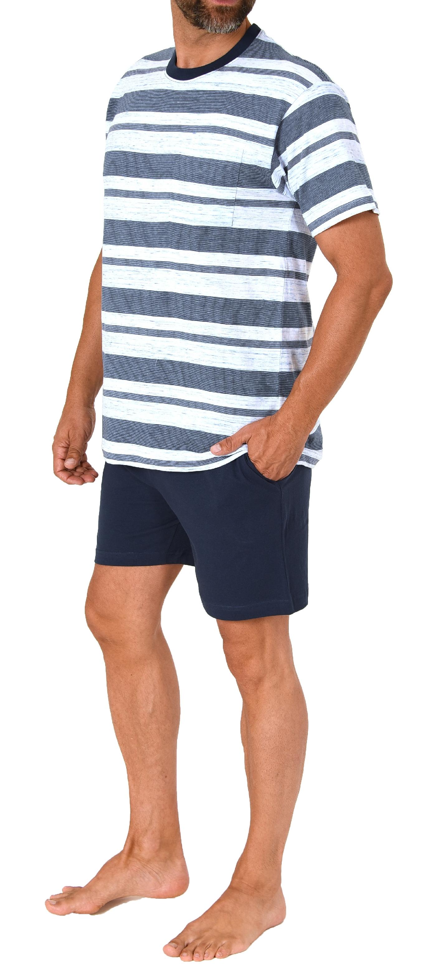 Normann Herren Kurzarm Schlafanzug Shorty Pyjama in edler melange Streifenoptik