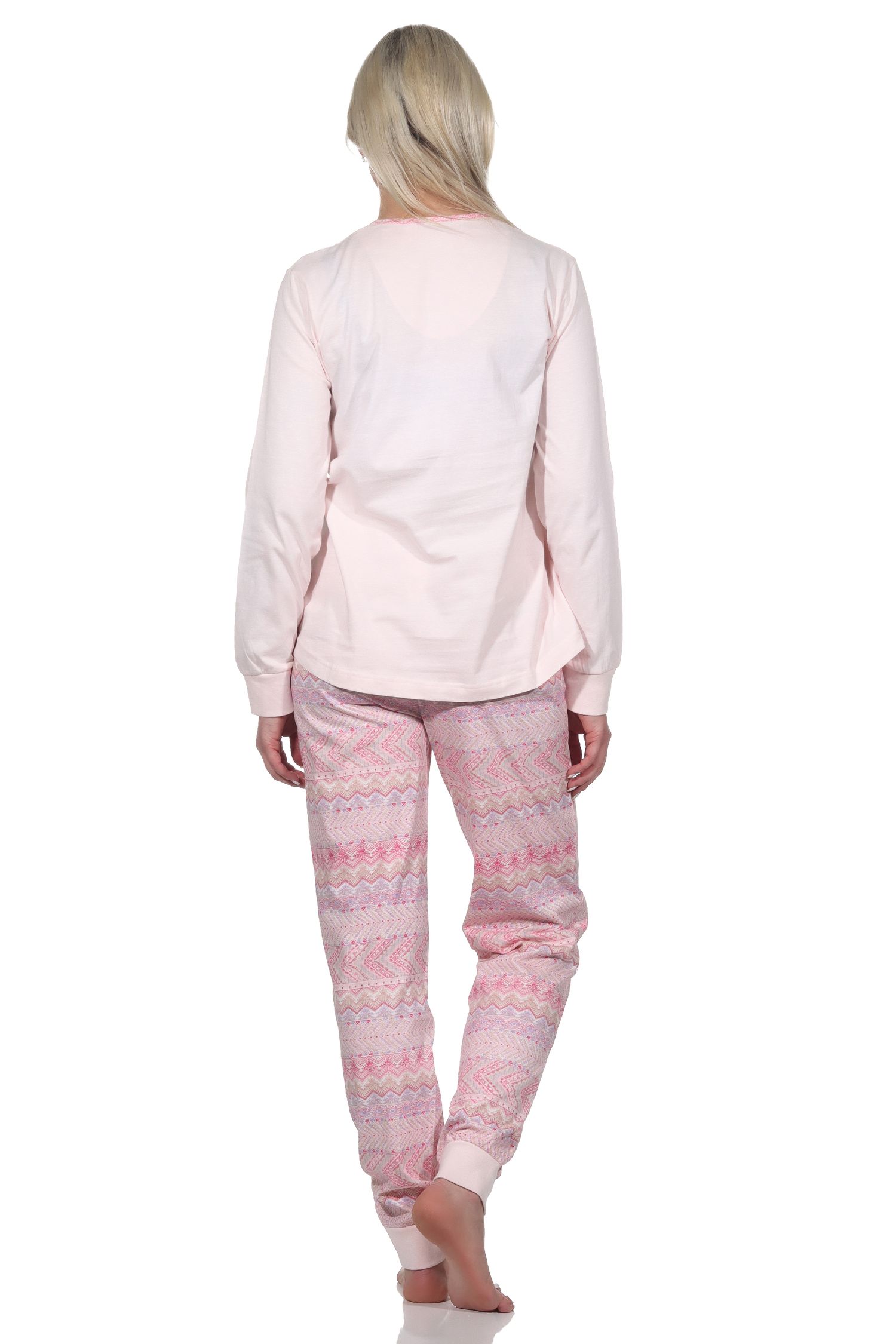 Normann Damen Langarm Schlafanzug Pyjama mit Bündchen im Ethnolook - auch in Übergrössen