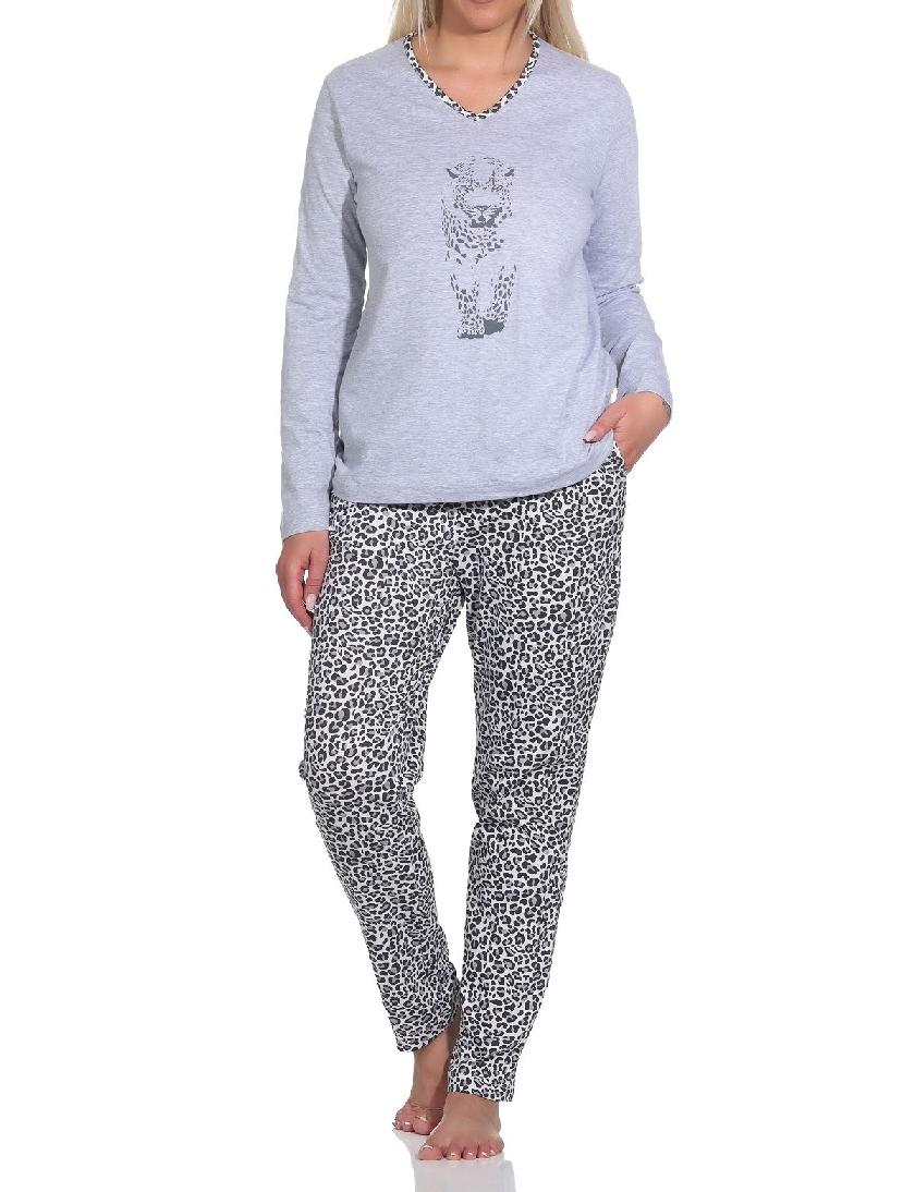 Normann Damen Langarm Pyjama Schlafanzug mit Tiermotiv, Hose im Animal-Print-Look - 123 201 90 444 Normann Damen Langarm Pyjama Schlafanzug mit Tiermotiv, Hose im Animal-Print-Look