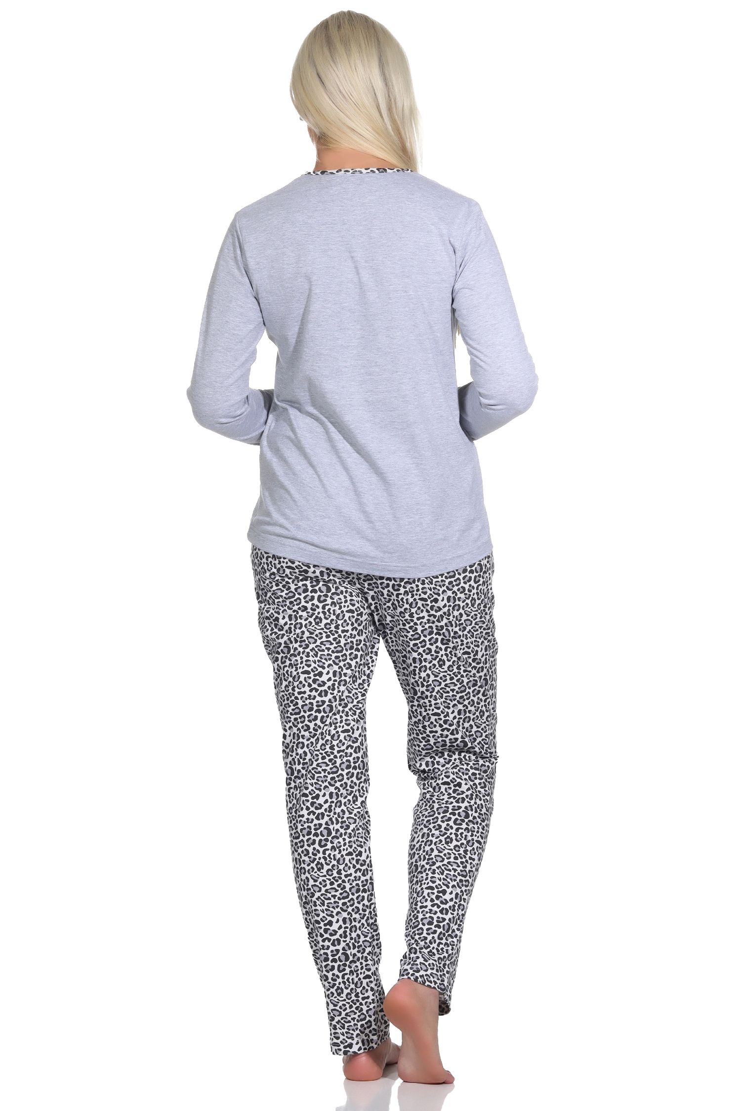 Normann Damen Langarm Pyjama Schlafanzug mit Tiermotiv, Hose im Animal-Print-Look