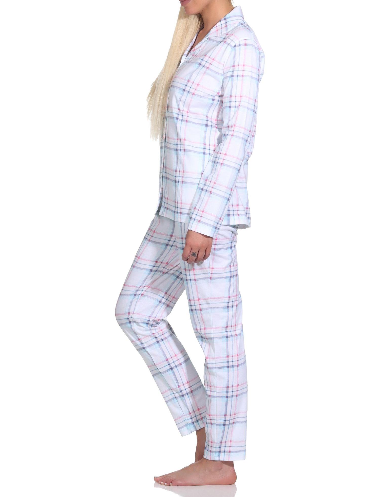Normann Damen Pyjama aus Single Jersey zum durchknöpfen in Karo Optik - auch in Übergrössen