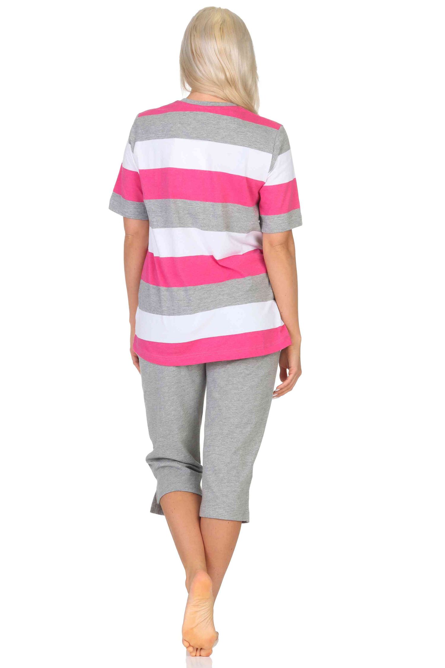 Normann Damen Capri Schlafanzug kurzarm in Blockstreifenoptik - auch in Übergrössen Normann Damen Capri Schlafanzug kurzarm in Blockstreifenoptik - auch in Übergrössen