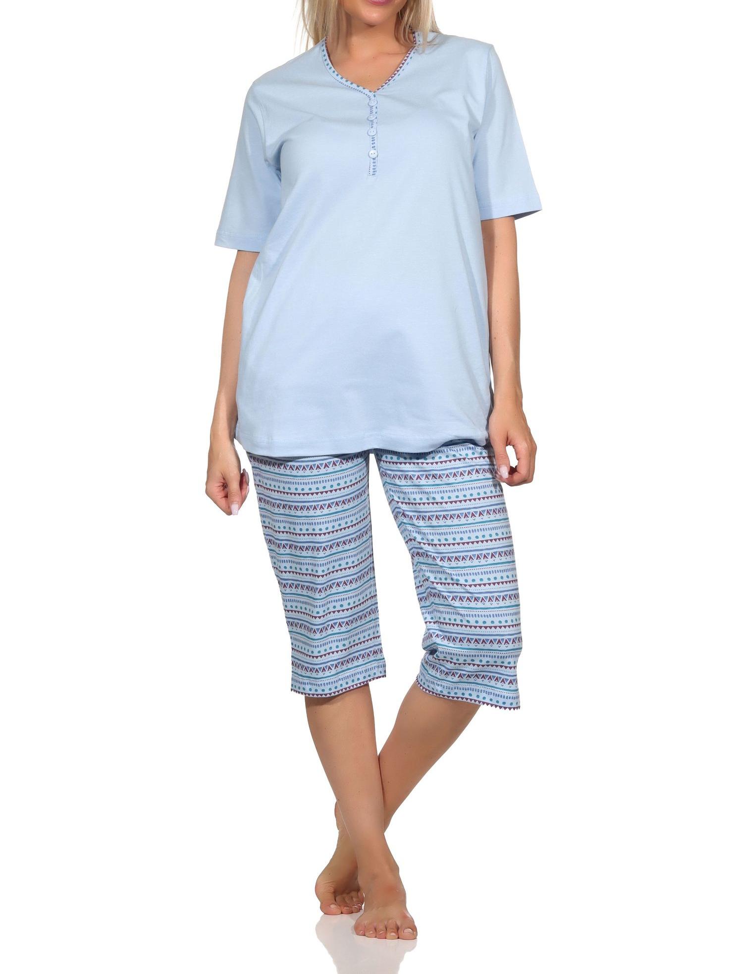 Normann Damen kurzarm Capri Schlafanzug Pyjama im Ethnolook - auch in Übergrössen