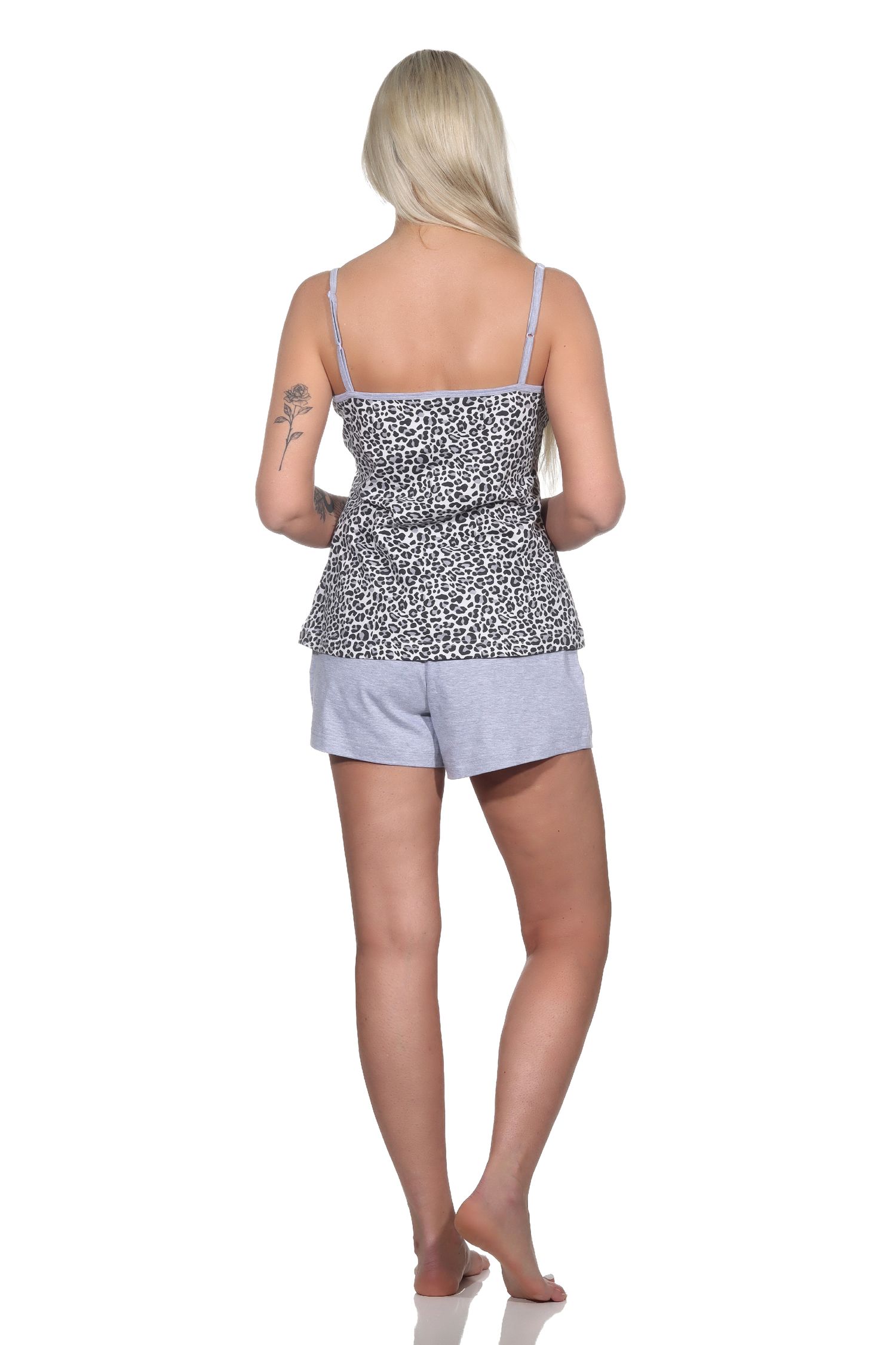 Normann ärmelloser Damen Spaghetti Träger Shorty Pyjama Schlafanzug in Animal-Print Optik