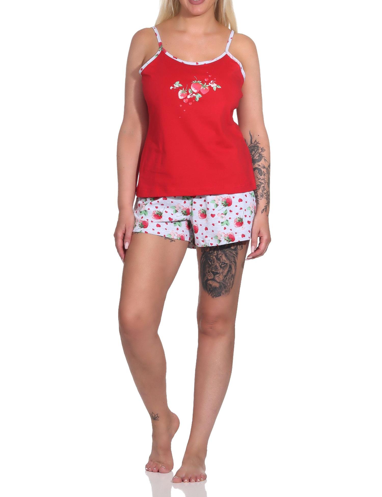 Süsser ärmelloser Damen Schlafanzug Shorty mit Spaghetti-Trägern und Erdbeeren als Motiv - 123 206 90 550 Süsser ärmelloser Damen Schlafanzug Shorty mit Spaghetti-Trägern und Erdbeeren als Motiv