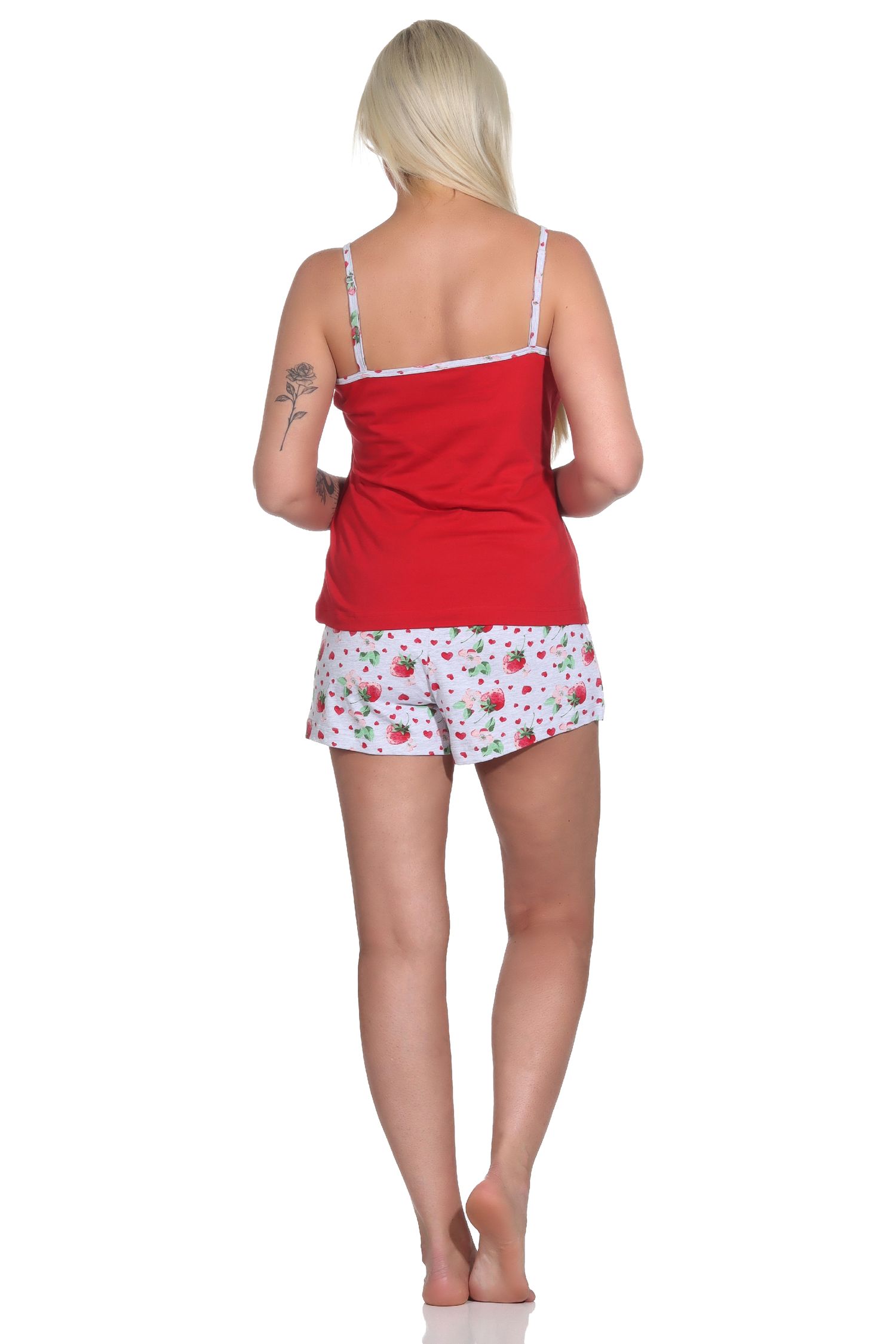 Süsser ärmelloser Damen Schlafanzug Shorty mit Spaghetti-Trägern und Erdbeeren als Motiv - 123 206 90 550 Süsser ärmelloser Damen Schlafanzug Shorty mit Spaghetti-Trägern und Erdbeeren als Motiv