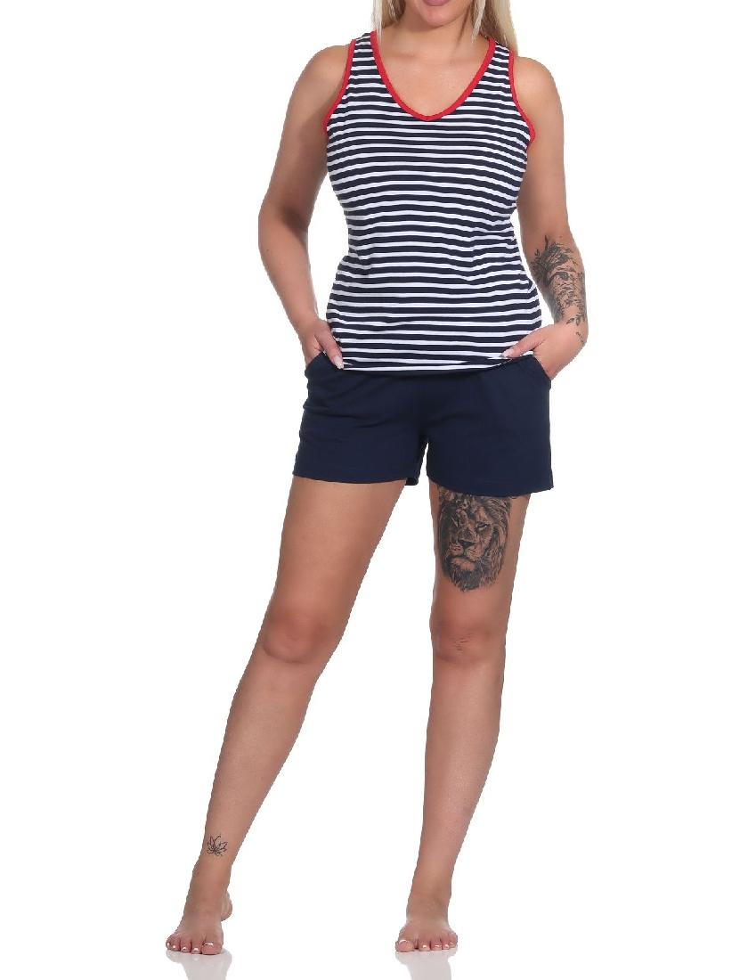 Maritimer ärmelloser Damen Shorty Schlafanzug mit Leuchturm Motiv – auch in Übergrößen Maritimer ärmelloser Damen Shorty Schlafanzug mit Leuchturm Motiv – auch in Übergrößen