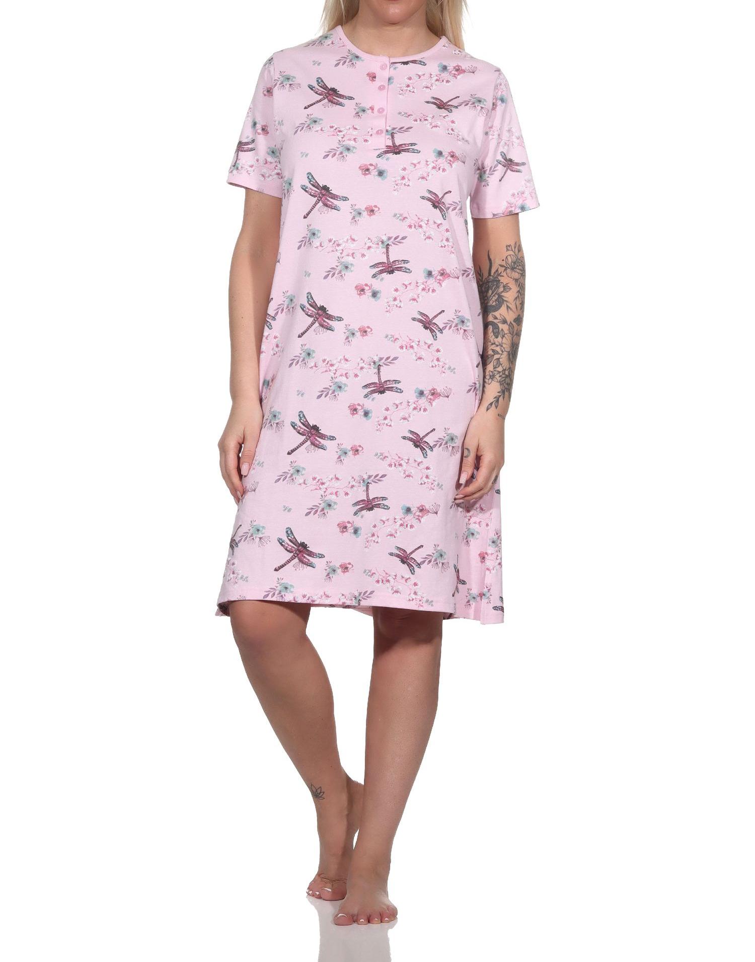Normann Damen kurzarm Nachthemd in floralem Alloverprint und mit Knopfleiste am Hals Normann Damen kurzarm Nachthemd in floralem Alloverprint und mit Knopfleiste am Hals
