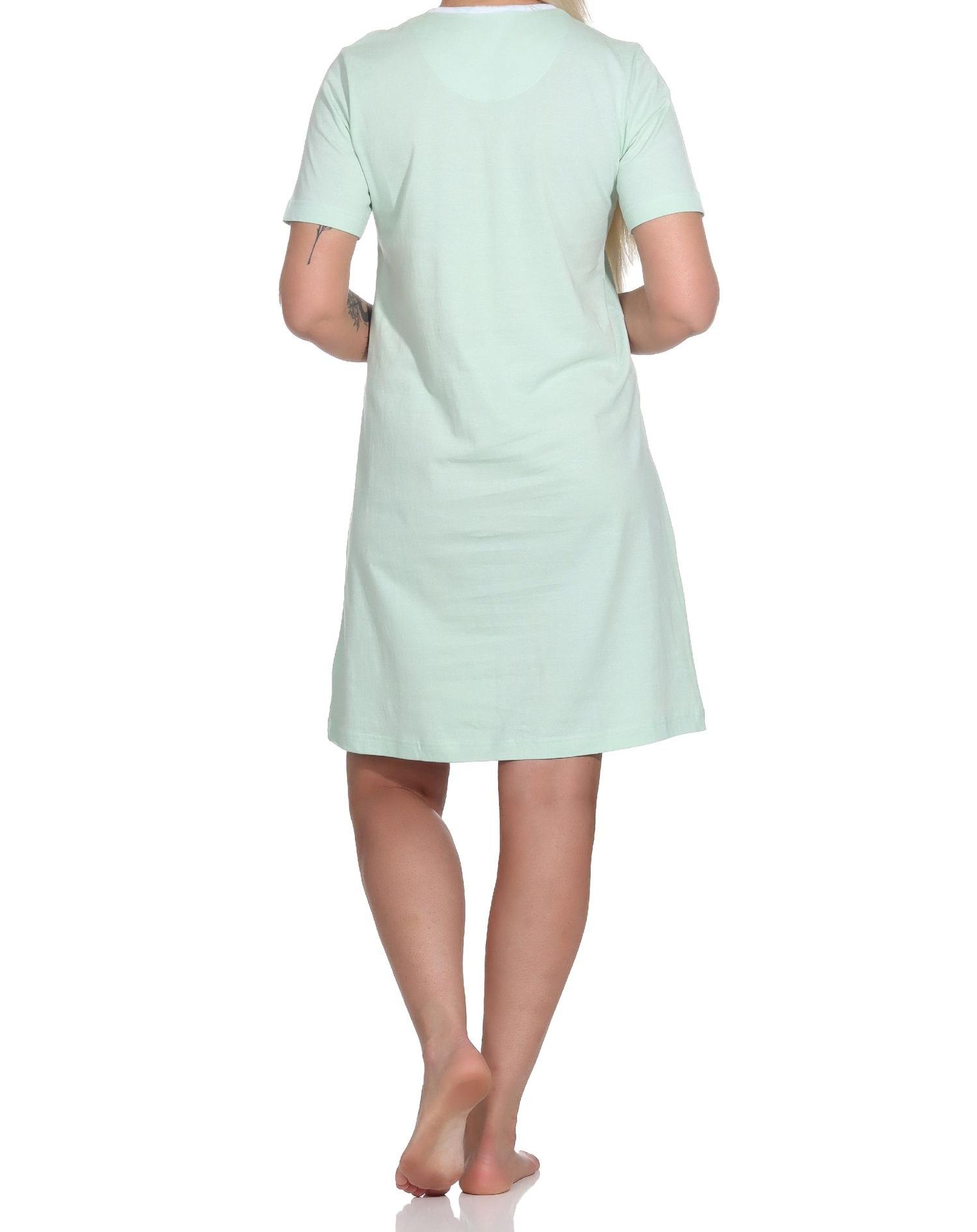 Normann Damen kurzarm Nachthemd mit Flamingo Motiv und Knopfleiste am Hals - 123 214 90 414 Normann Damen kurzarm Nachthemd mit Flamingo Motiv und Knopfleiste am Hals