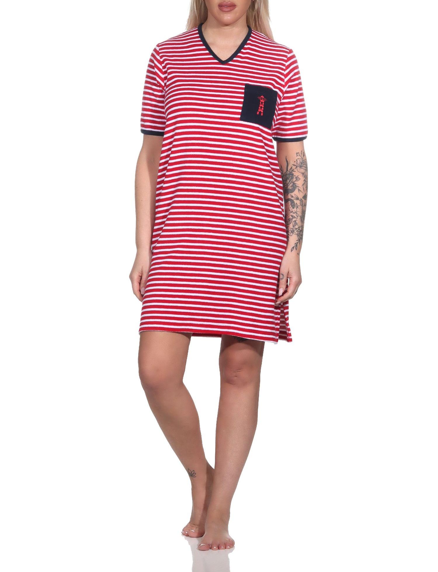 Damen Frottee Kurzarm Nachthemd Strandkleid in maritimer Optik – auch in Übergrössen