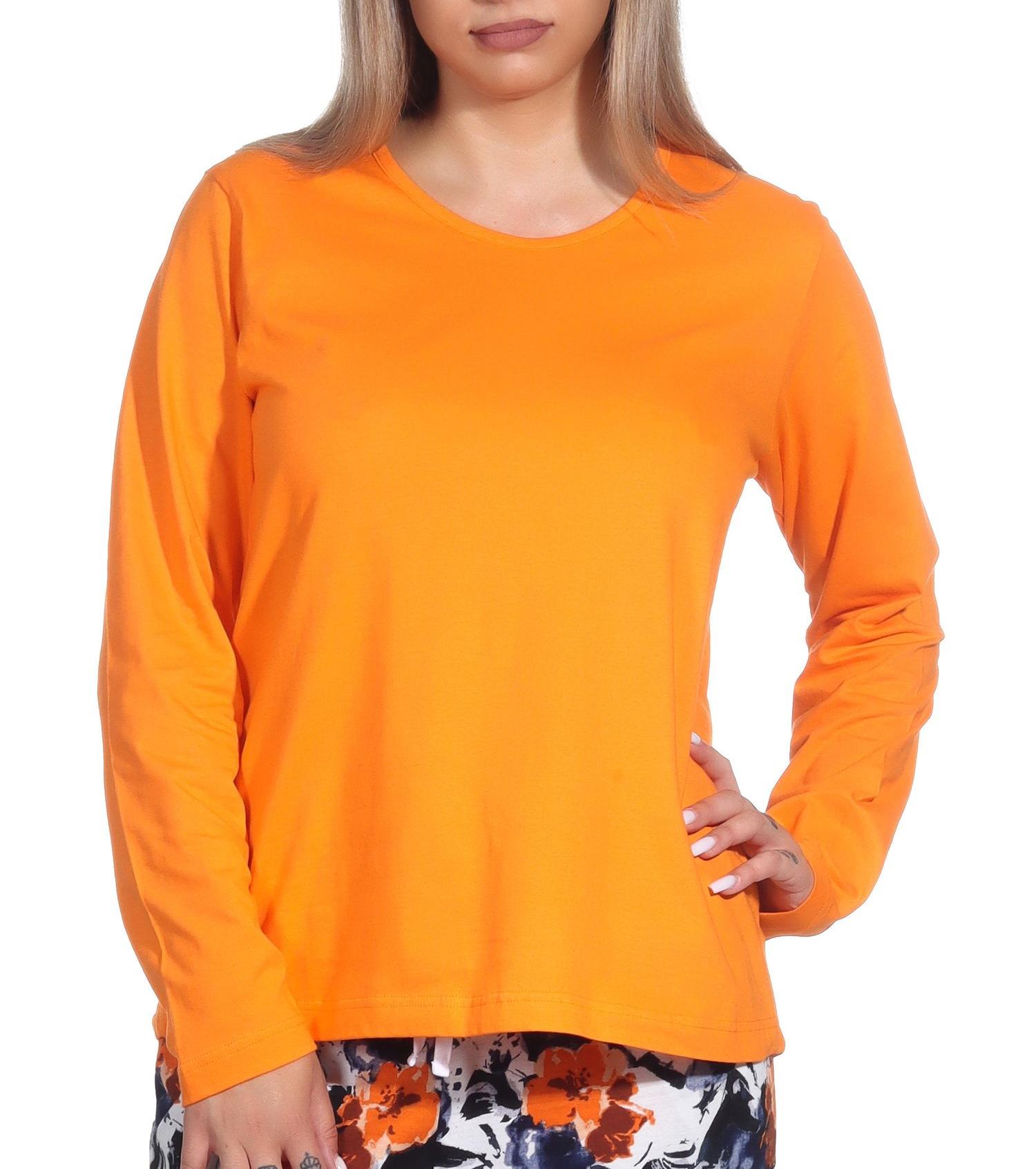 Damen Schlafanzug Shirt langarm Pyjama Oberteil Mix & Match in unifarben