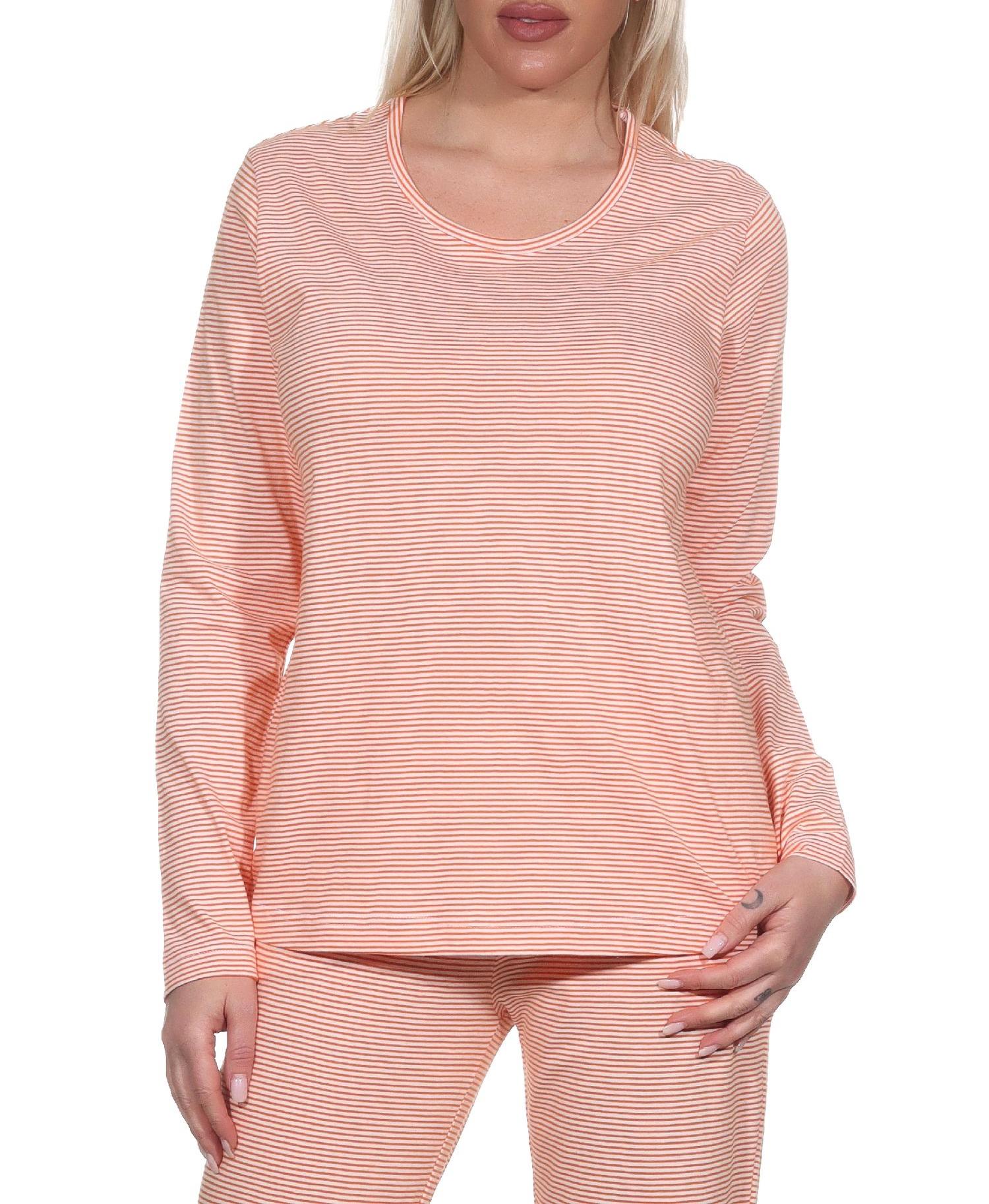 Damen Schlafanzug Shirt langarm Pyjama Oberteil Mix & Match in Streifenoptik