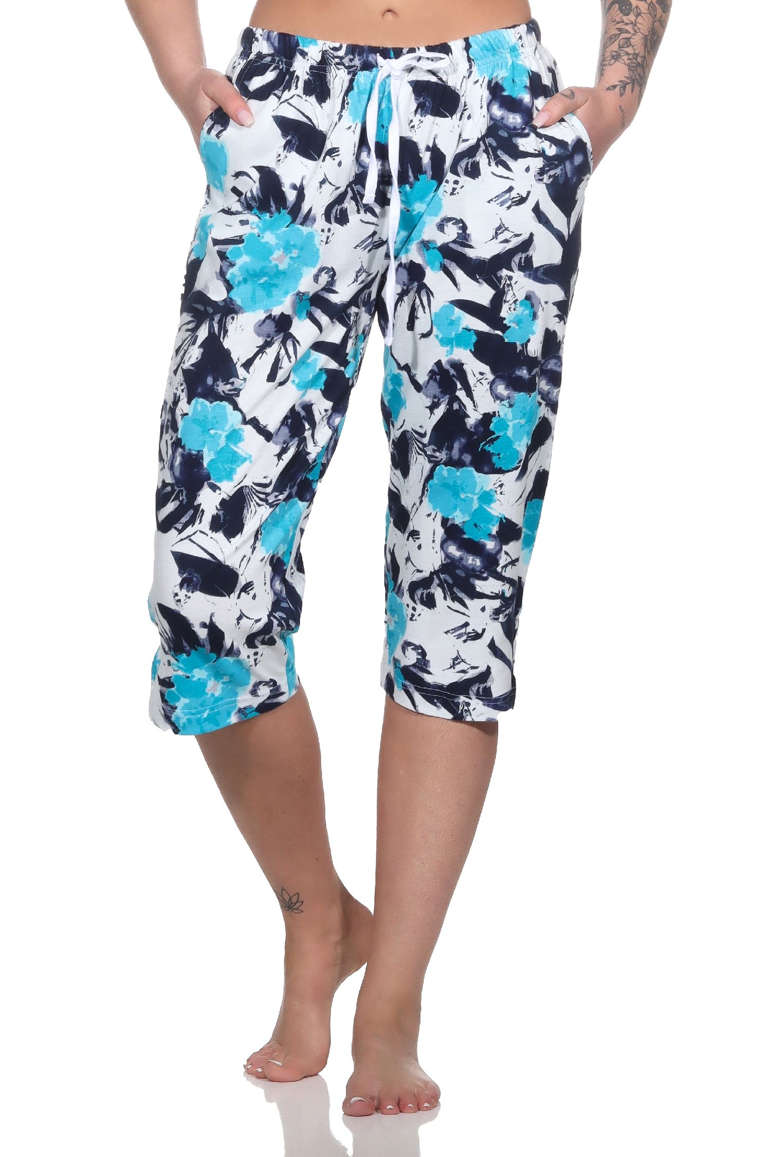 Damen Capri Schlafanzughose ¾-lang – Mix & Match in floraler Optik - ideal zu kombinieren