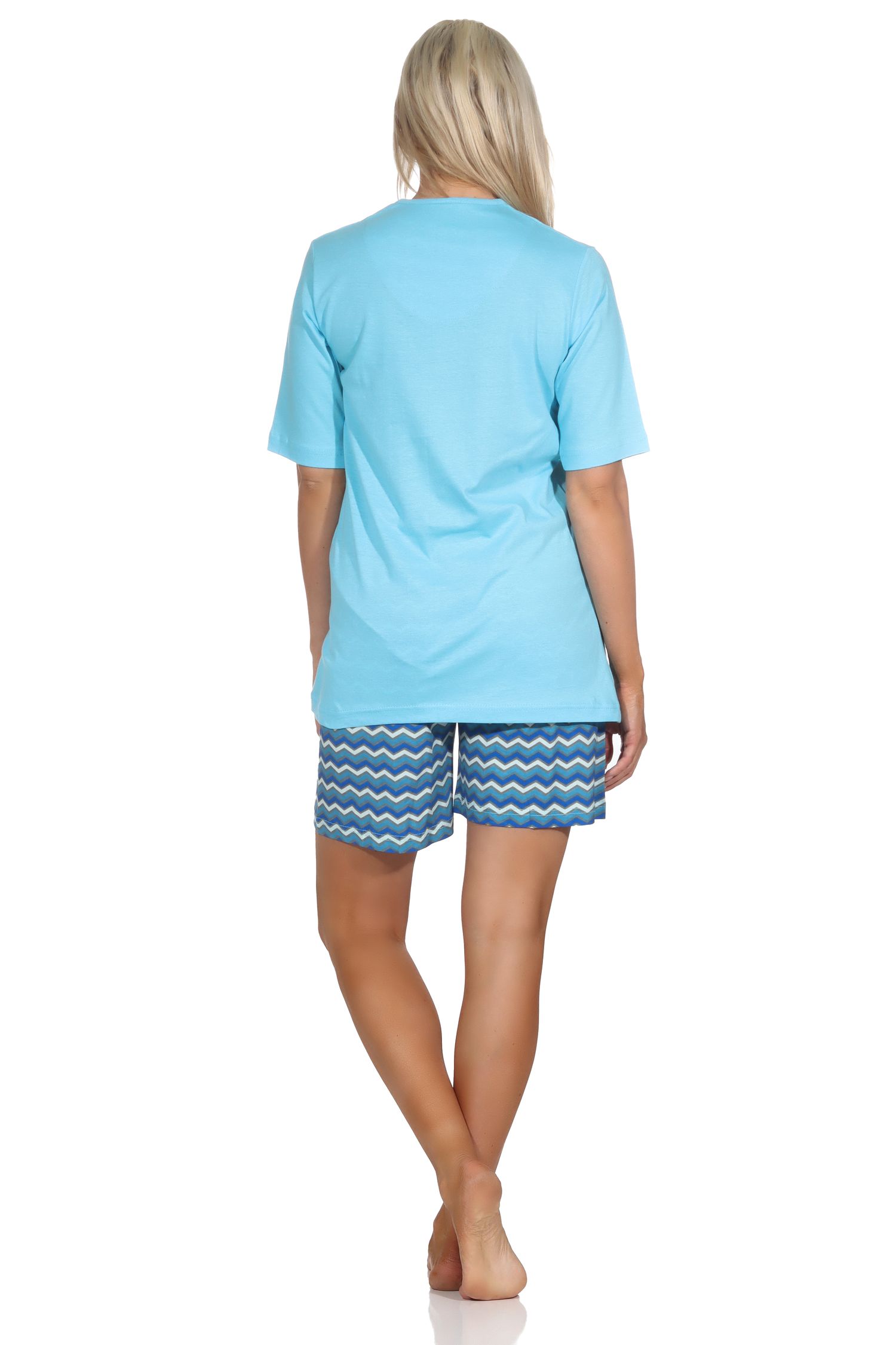 Damen Shorty Pyjama kurz mit V-Hals und gemusterten Shorts in strahlenden Farben