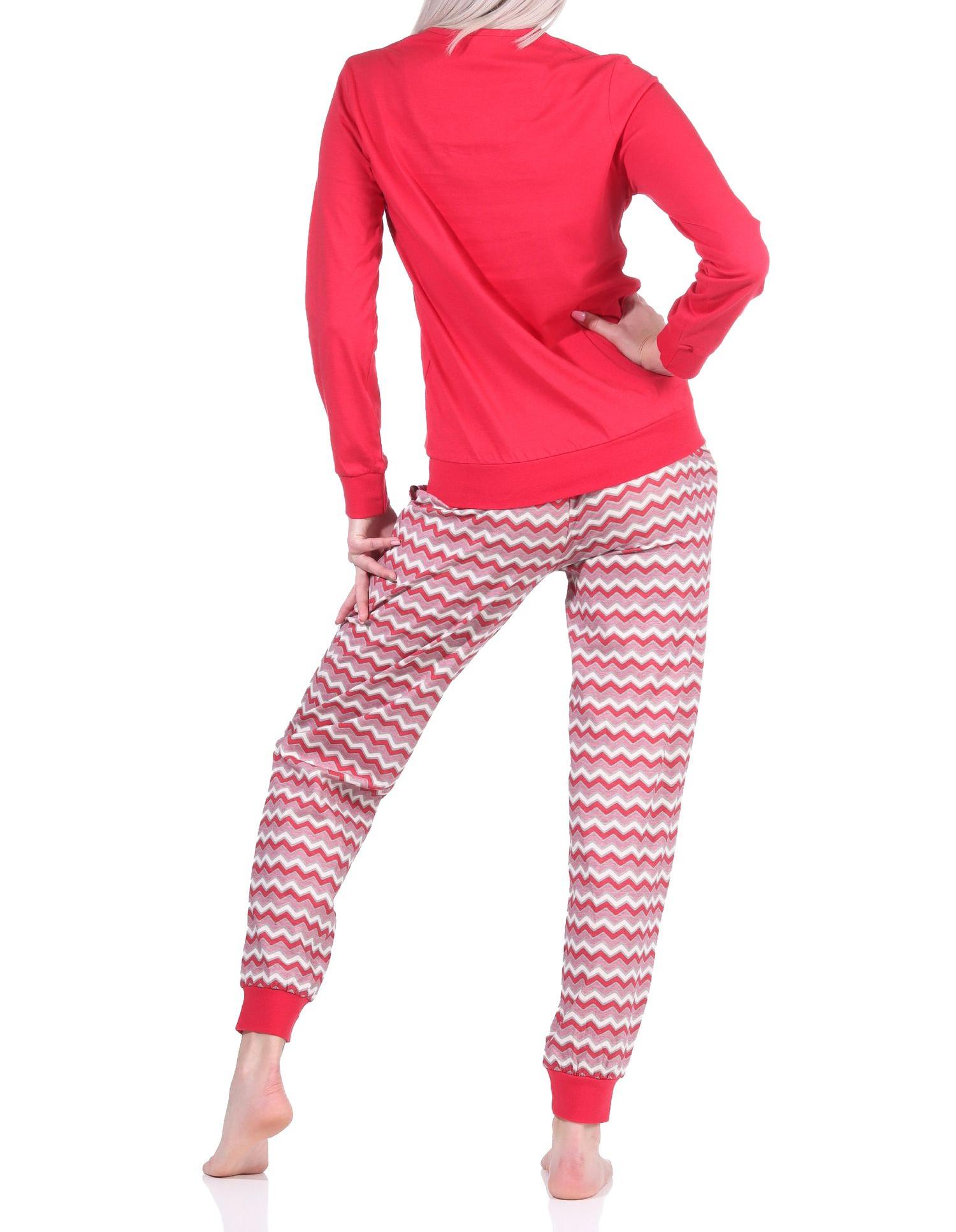 Damen Pyjama, Schlafanzug lang mit V-Hals & Bündchen im Ethno-Look – 123 201 10 899 Damen Pyjama, Schlafanzug lang mit V-Hals & Bündchen im Ethno-Look
