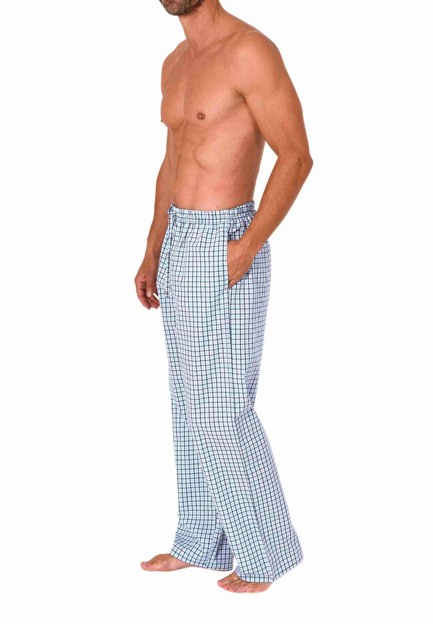 Normann Herren Schlafanzug Pyjama Hose lang gewebt aus Baumwolle Schlafhose für Männer Herren Schlafanzug Pyjama Hose lang kariert aus Baumwolle