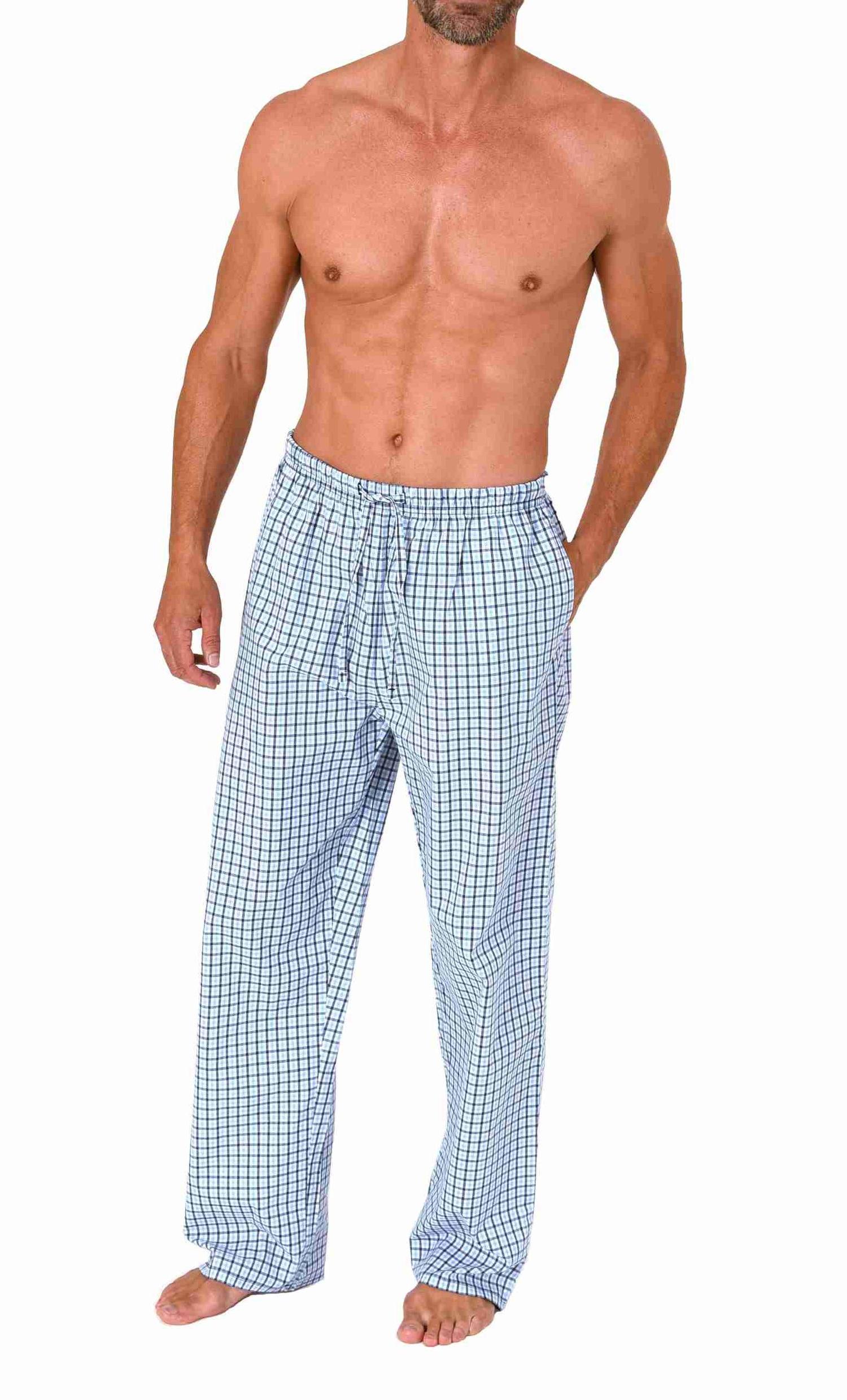 Herren Schlafanzug Pyjama Hose lang kariert aus Baumwolle
