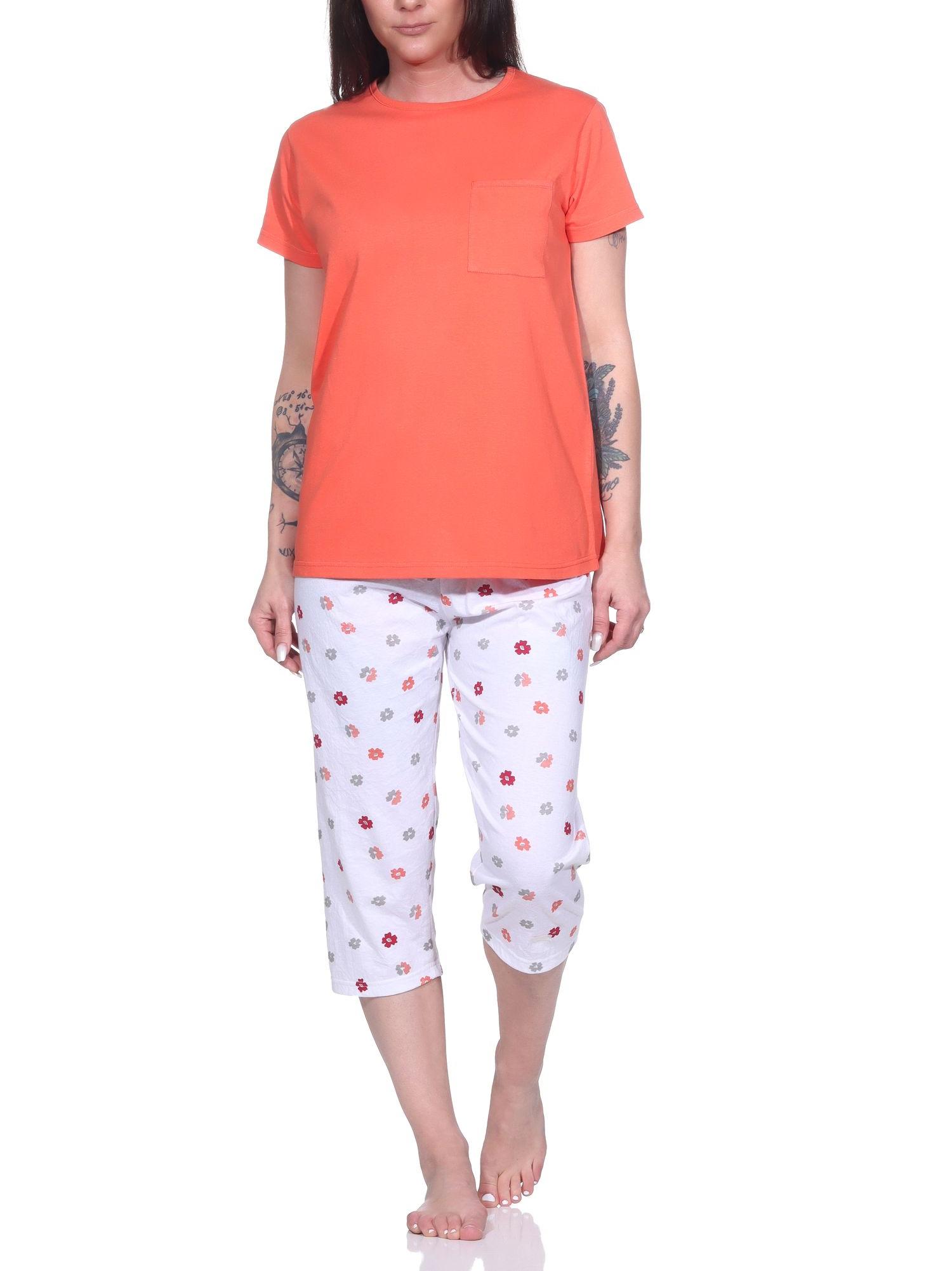 Damen Pyjama Schlafanzug mit T-Shirt 3/4 Capri Hose und lässigem Design
