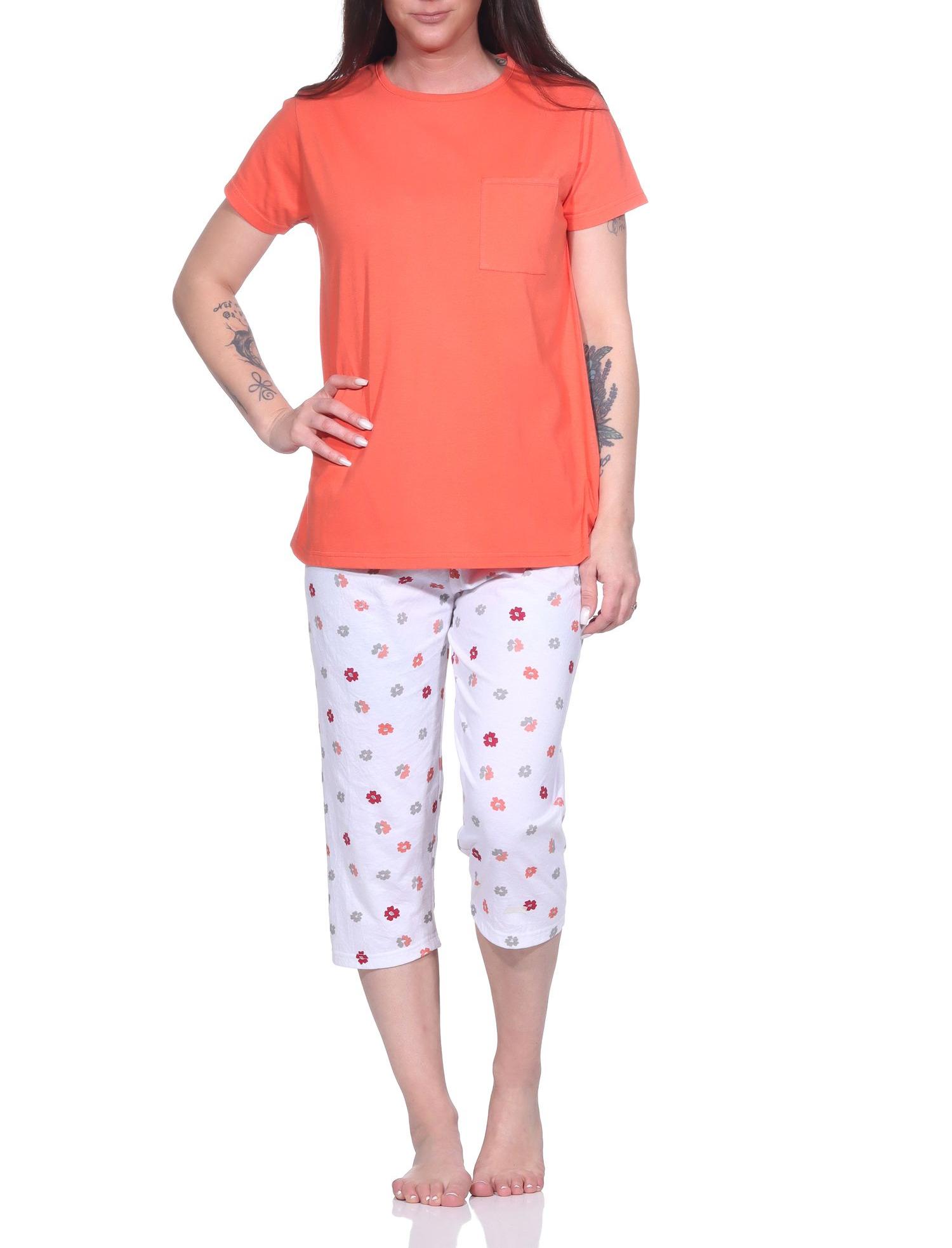 Damen Pyjama Schlafanzug mit T-Shirt 3/4 Capri Hose und lässigem Design