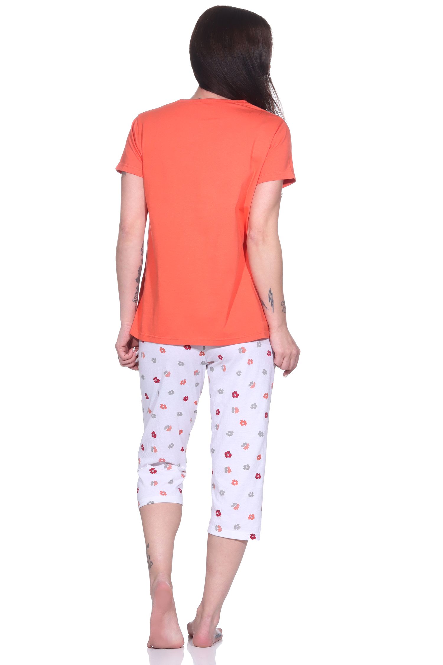 Damen Pyjama Schlafanzug mit T-Shirt 3/4 Capri Hose und lässigem Design