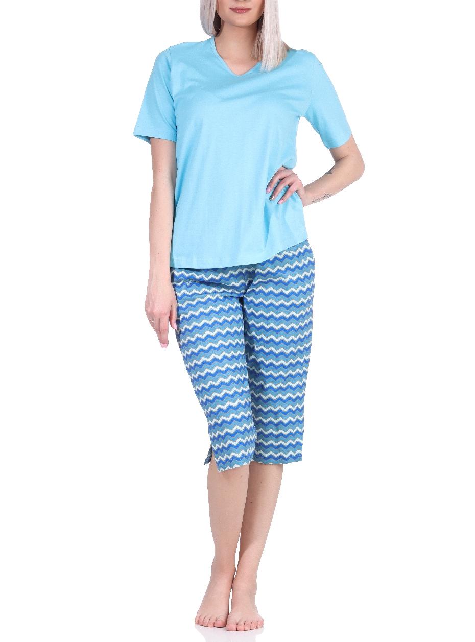 Cooler Damen Capri Pyjama mit 3/4 Capri Shorts, Schlafanzug im Ethno-Style Cooler Damen Capri Pyjama mit 3/4 Capri Shorts, Schlafanzug im Ethno-Style