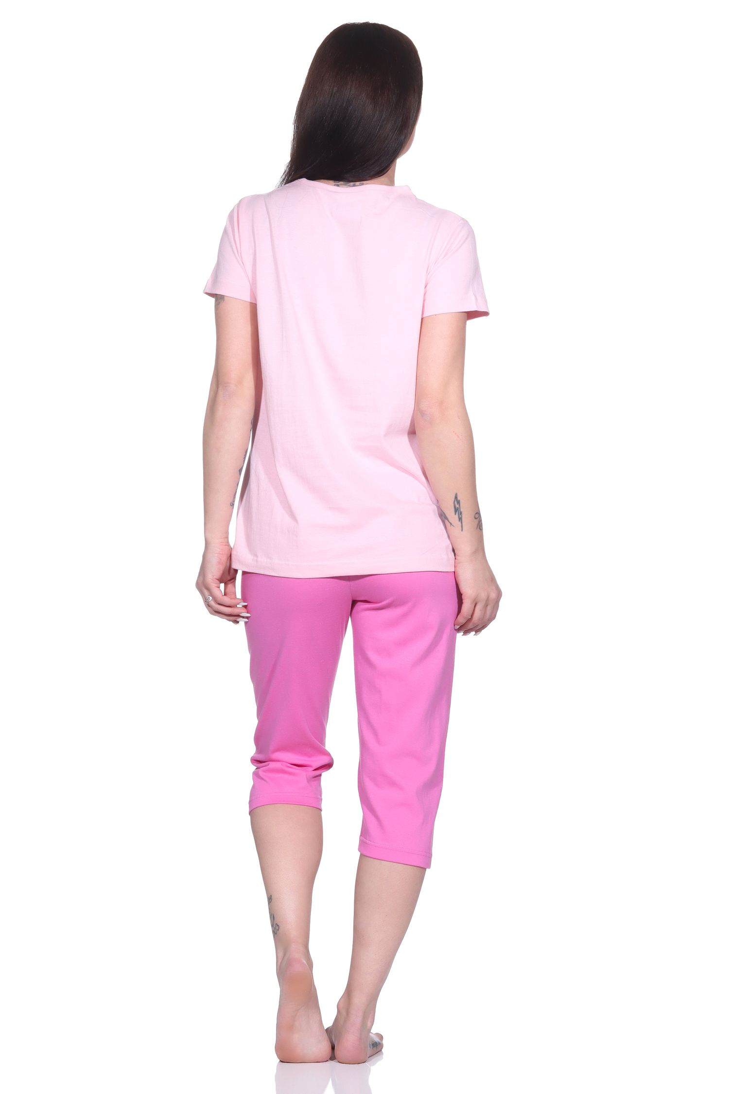 Damen Capri Schlafanzug, 3/4-Capri-Pyjama mit süßem Herzchen-Muster – 122 204 10 904 Damen Capri Schlafanzug, 3/4-Capri-Pyjama mit süßem Herzchen-Muster