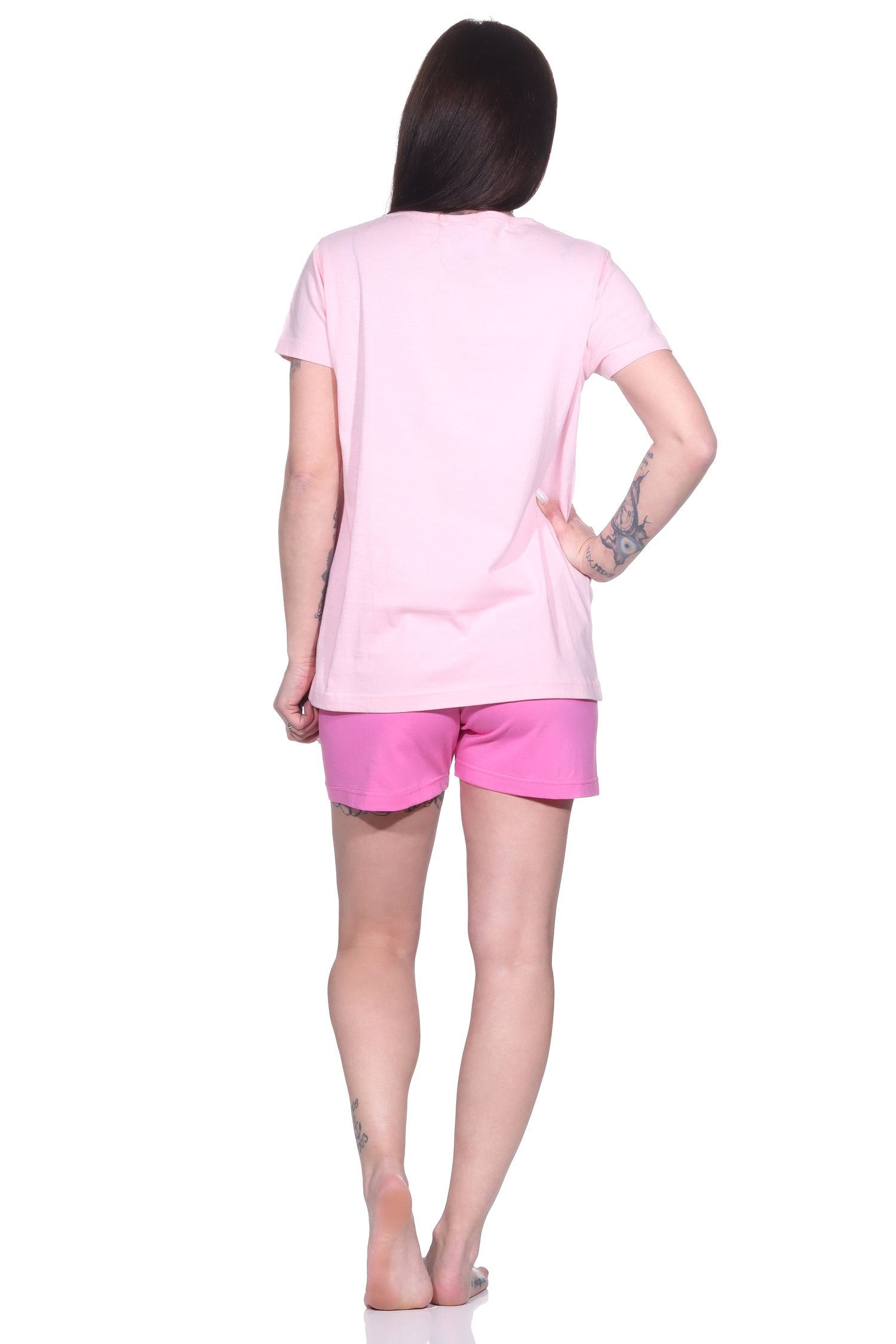 Bezaubernder Damen Pyjama Shorty Schlafanzug mit romantischem Herzchen-Muster