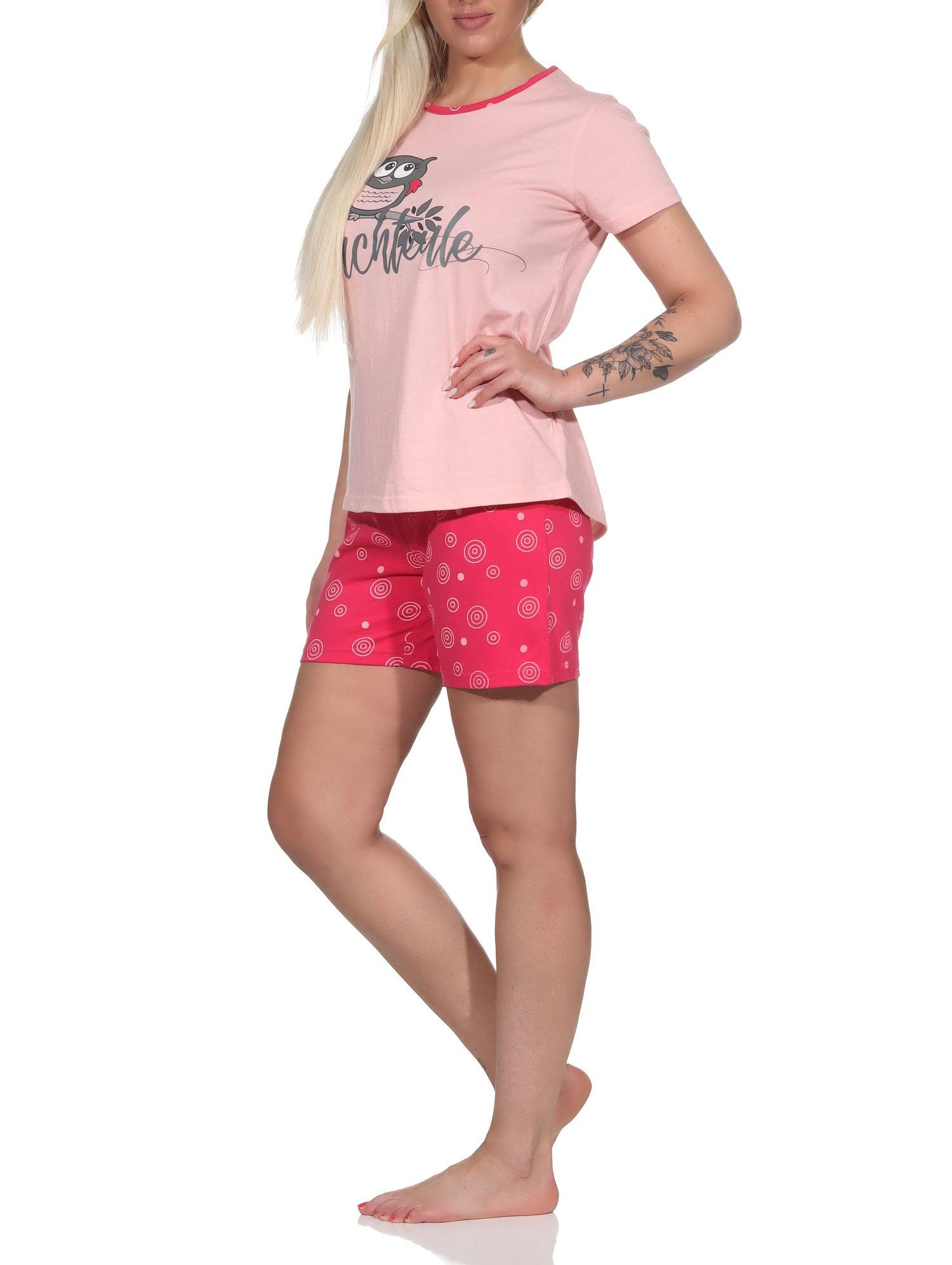 Süßer Damen Shorty Schlafanzug kurzarm mit Eulen-Motiv und Punkten - 123 205 10 802 Süßer Damen Shorty Schlafanzug kurzarm mit Eulen-Motiv und Punkten