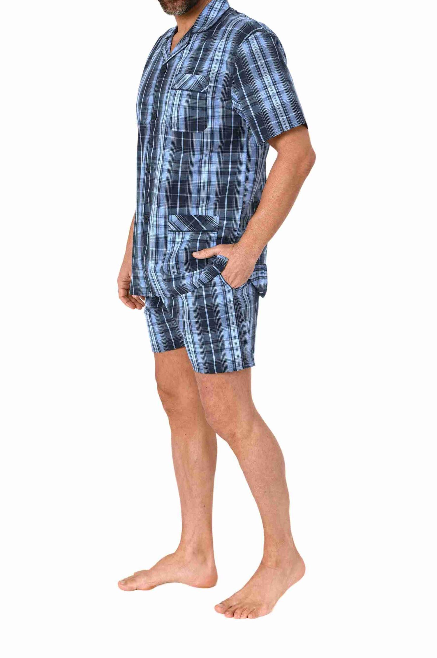 Herren kurzarm Schlafanzug Shorty gewebt mit Knopfleiste Herren kurzarm Schlafanzug Shorty Pyjama gewebt zum Knöpfen in eleganter Optik