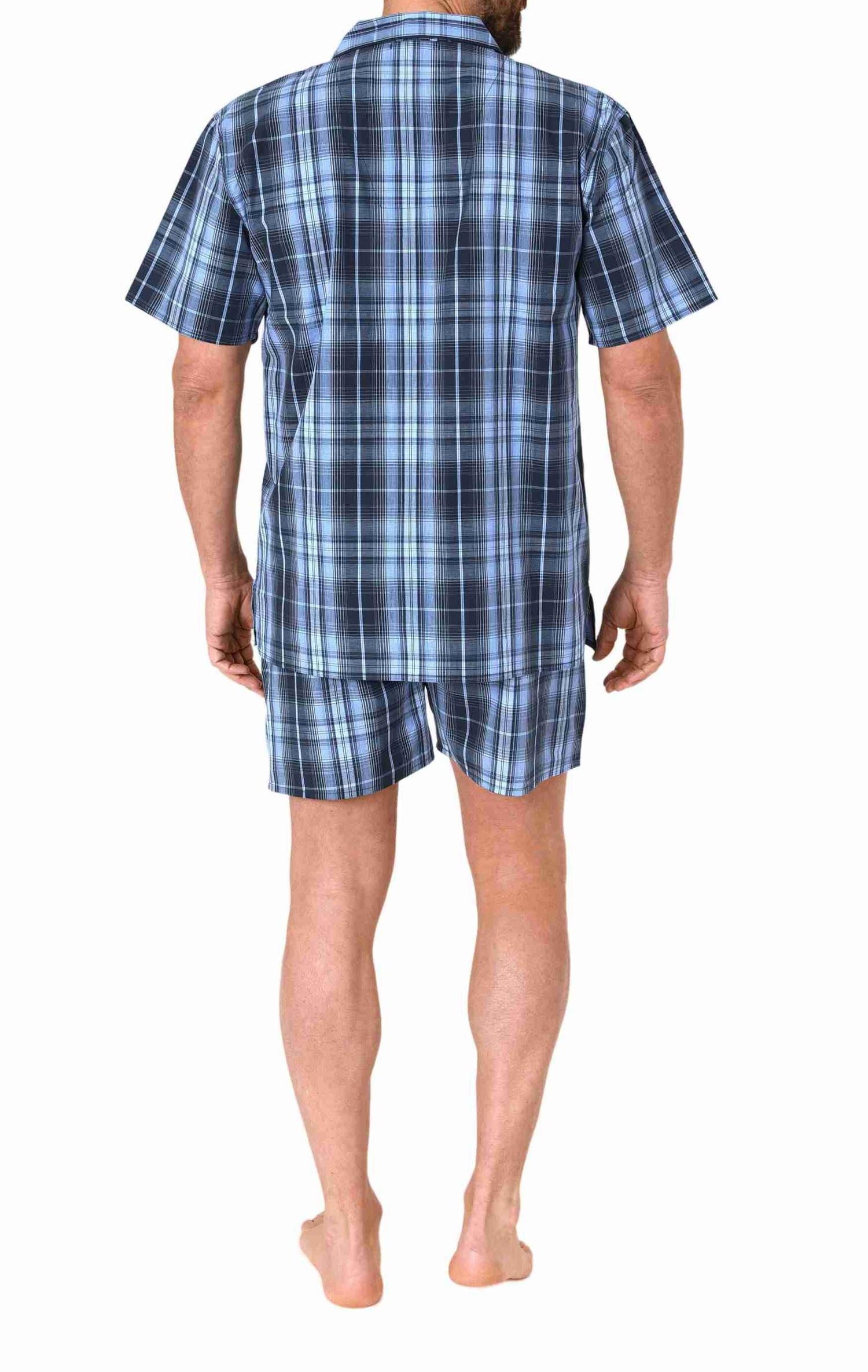 Herren kurzarm Schlafanzug Shorty Pyjama gewebt zum Knöpfen in eleganter Optik
