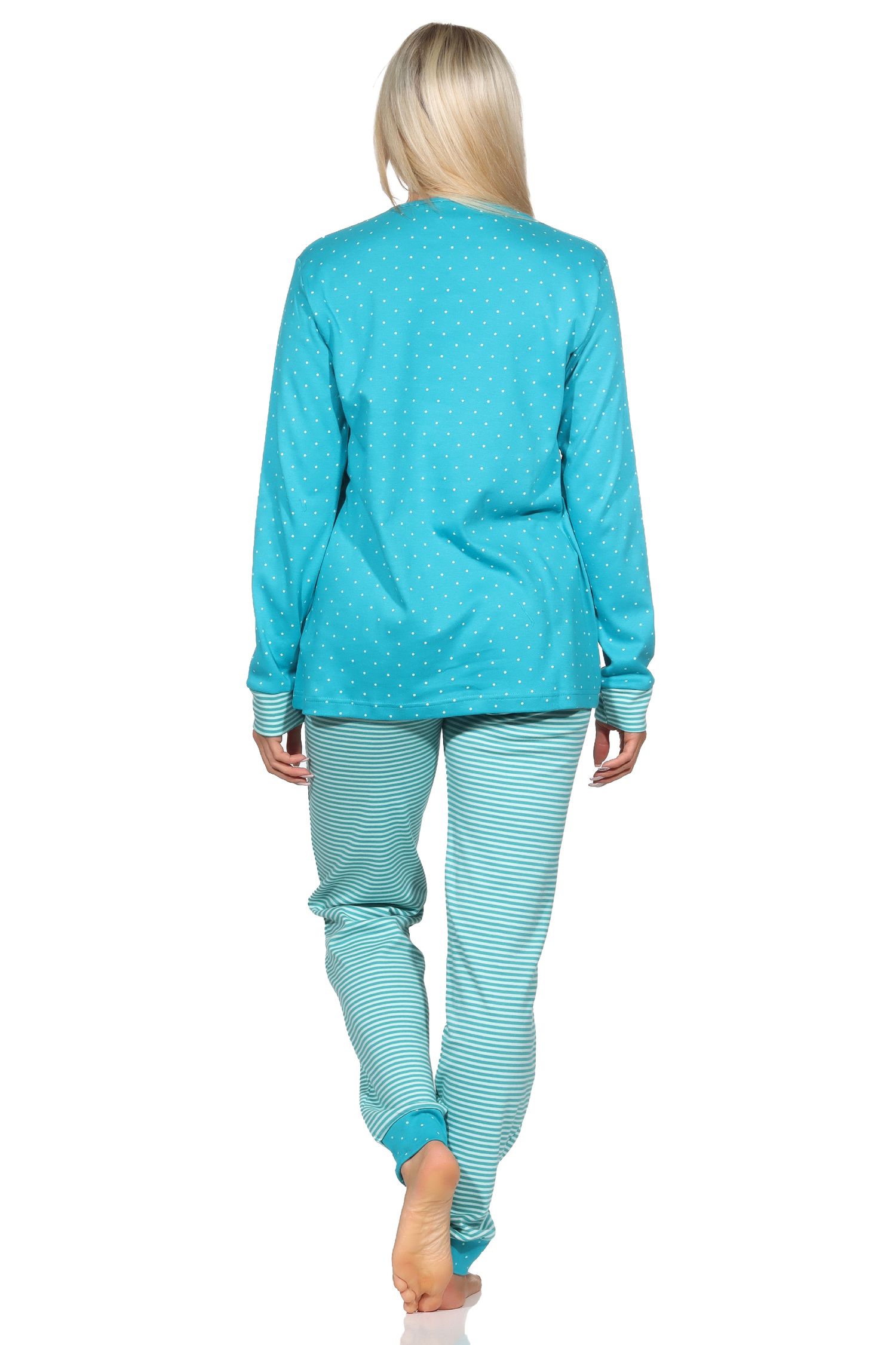 Normann Damen Interlock Schlafanzug, kuscheliger Pyjama mit Bündchen & Knopfleiste - bis Gr. 50