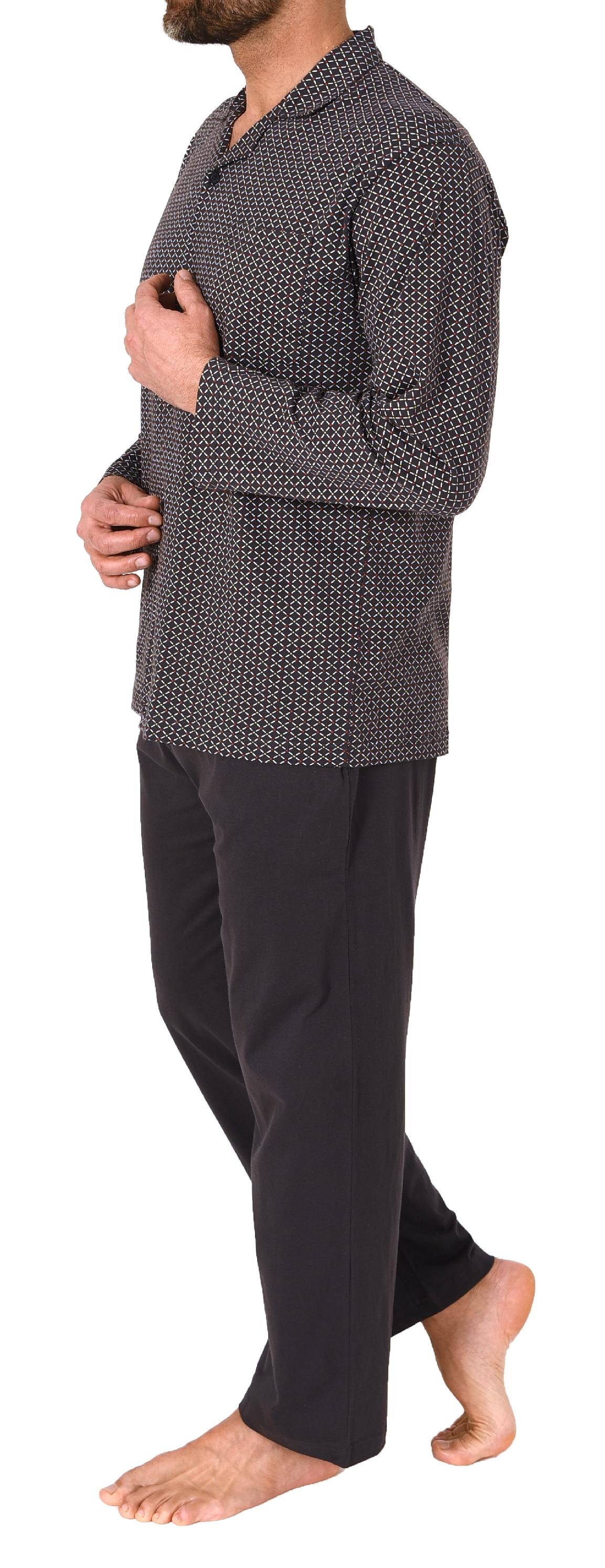 Normann Herren langarm Schlafanzug Pyjama mit Bündchen in eleganter Streifenoptik - auch in Übergrössen Normann Herren Langarm Schlafanzug Jersey Pyjama zum durchknöpfen, auch in Übergrössen