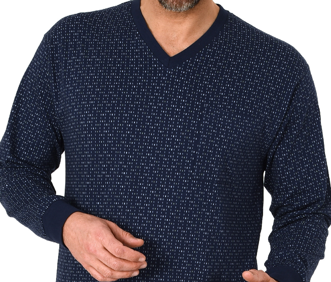 Normann Herren Langarm Schlafanzug Pyjama mit Bündchen in eleganter Minimalprint Optik