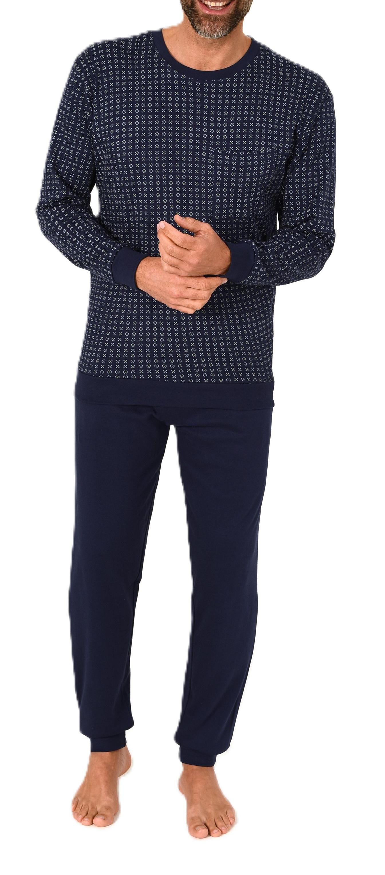Normann Herren Schlafanzug lang Pyjama mit Bündchen in warmer Kuschel Interlock Qualität