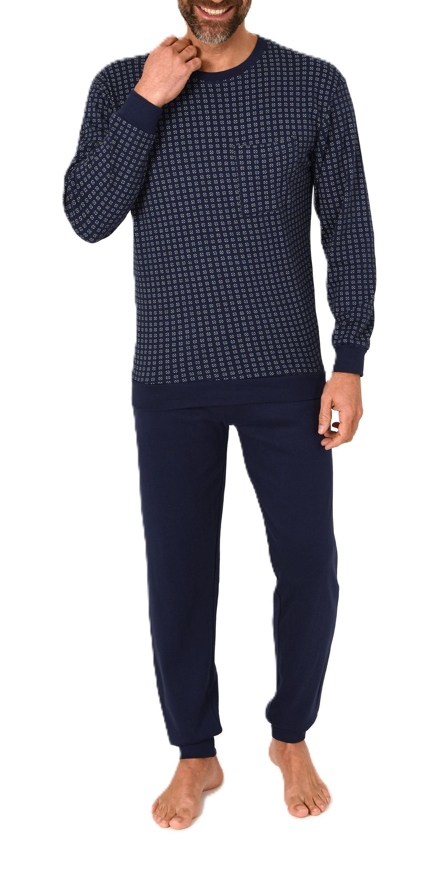 Normann Herren Schlafanzug lang Pyjama mit Bündchen in warmer Kuschel Interlock Qualität