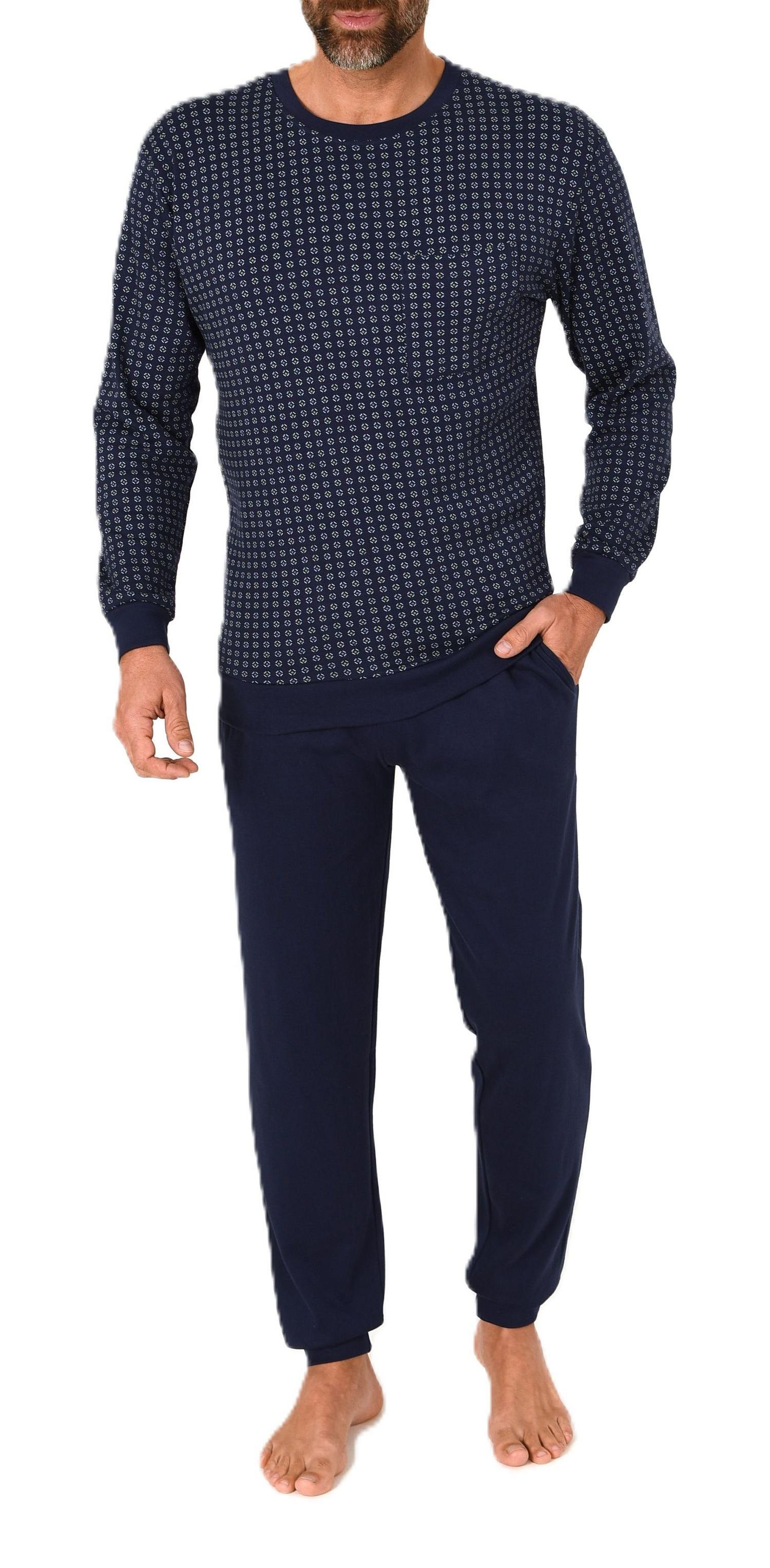 Normann Herren Schlafanzug lang Pyjama mit Bündchen in warmer Kuschel Interlock Qualität