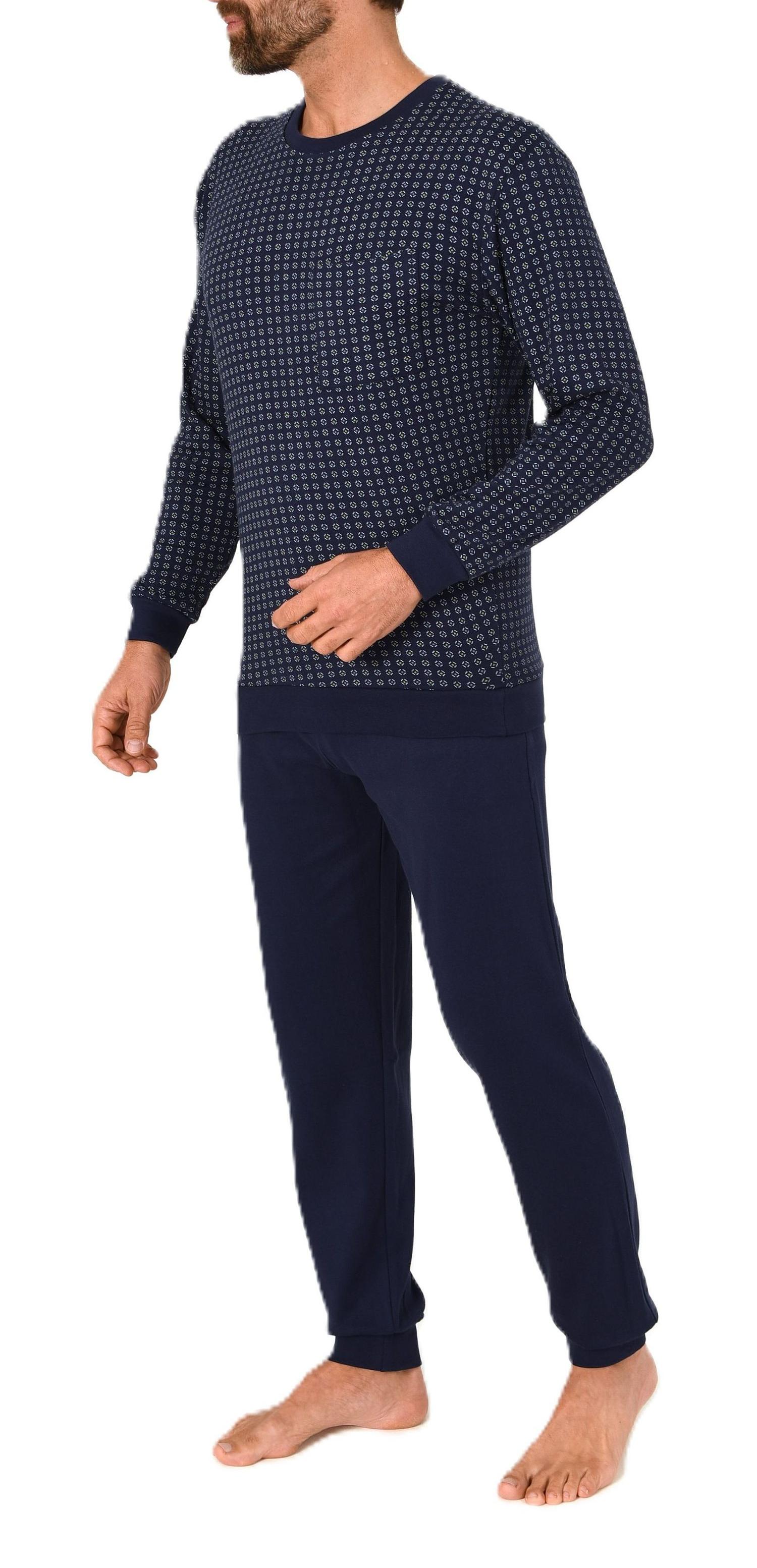 Normann Herren Schlafanzug lang Pyjama mit Bündchen in warmer Kuschel Interlock Qualität