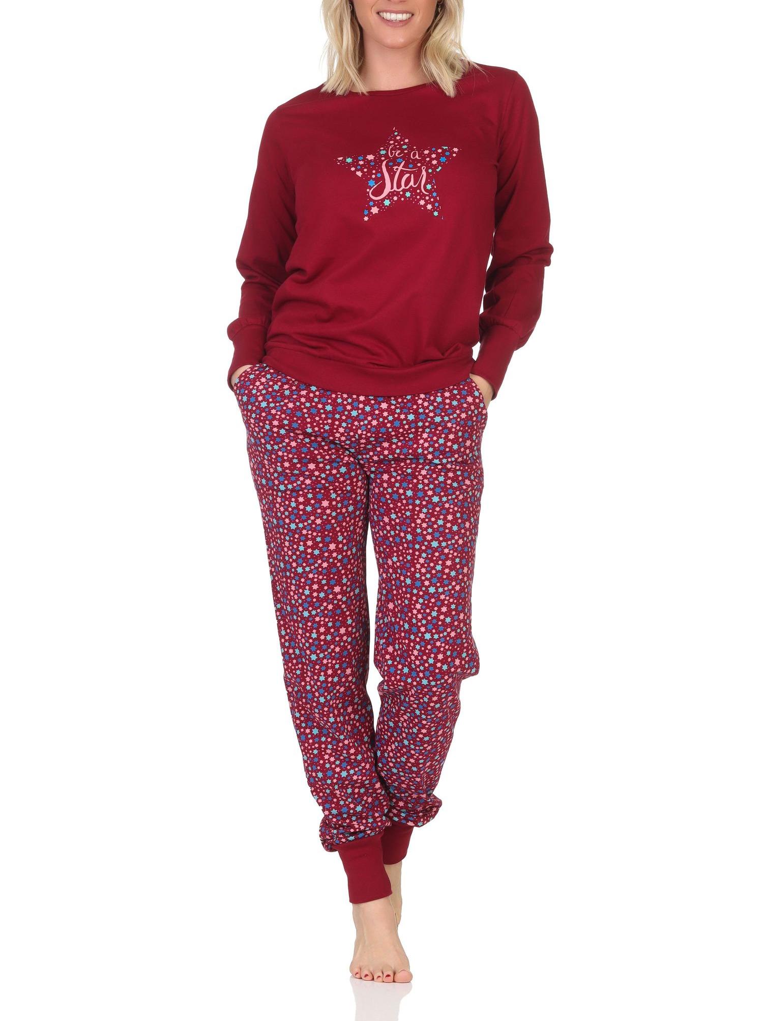 Damen Schlafanzug Pyjama langarm mit Bündchen in Sterne Optik - auch in Übergrößen Damen Schlafanzug Pyjama langarm mit Bündchen in Sterne Optik - auch in Übergrößen