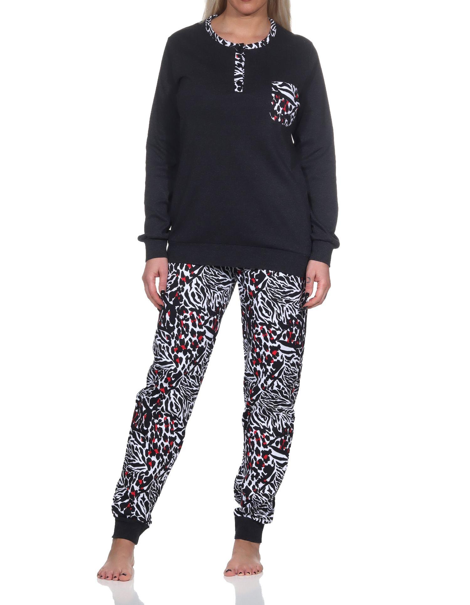 Normann Damen Kuschel Interlock Schlafanzug langarm mit Bündchen in Animal-Print-Optik - 223 201 96 461 Normann Damen Kuschel Interlock Schlafanzug langarm mit Bündchen in Animal-Print-Optik