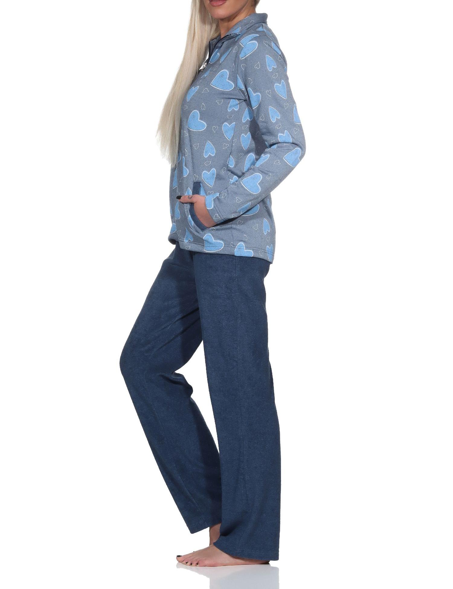 Normann Damen langarm Hausanzug Homewear in Herz Optik - auch in Übergrösse