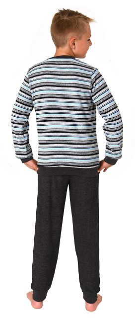 Jungen Frottee Pyjama in Ringel-Optik, warmer Schlafanzug mit Bündchen in tollen Farben