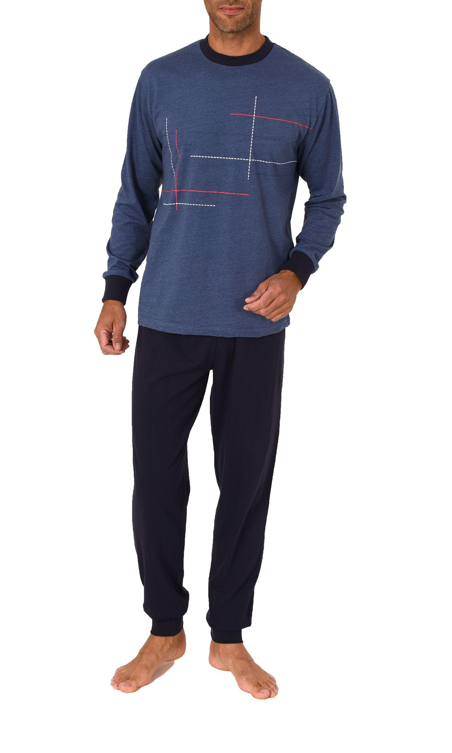 Eleganter Normann Herren langarm Schlafanzug Pyjama mit Bündchen und Frontprint