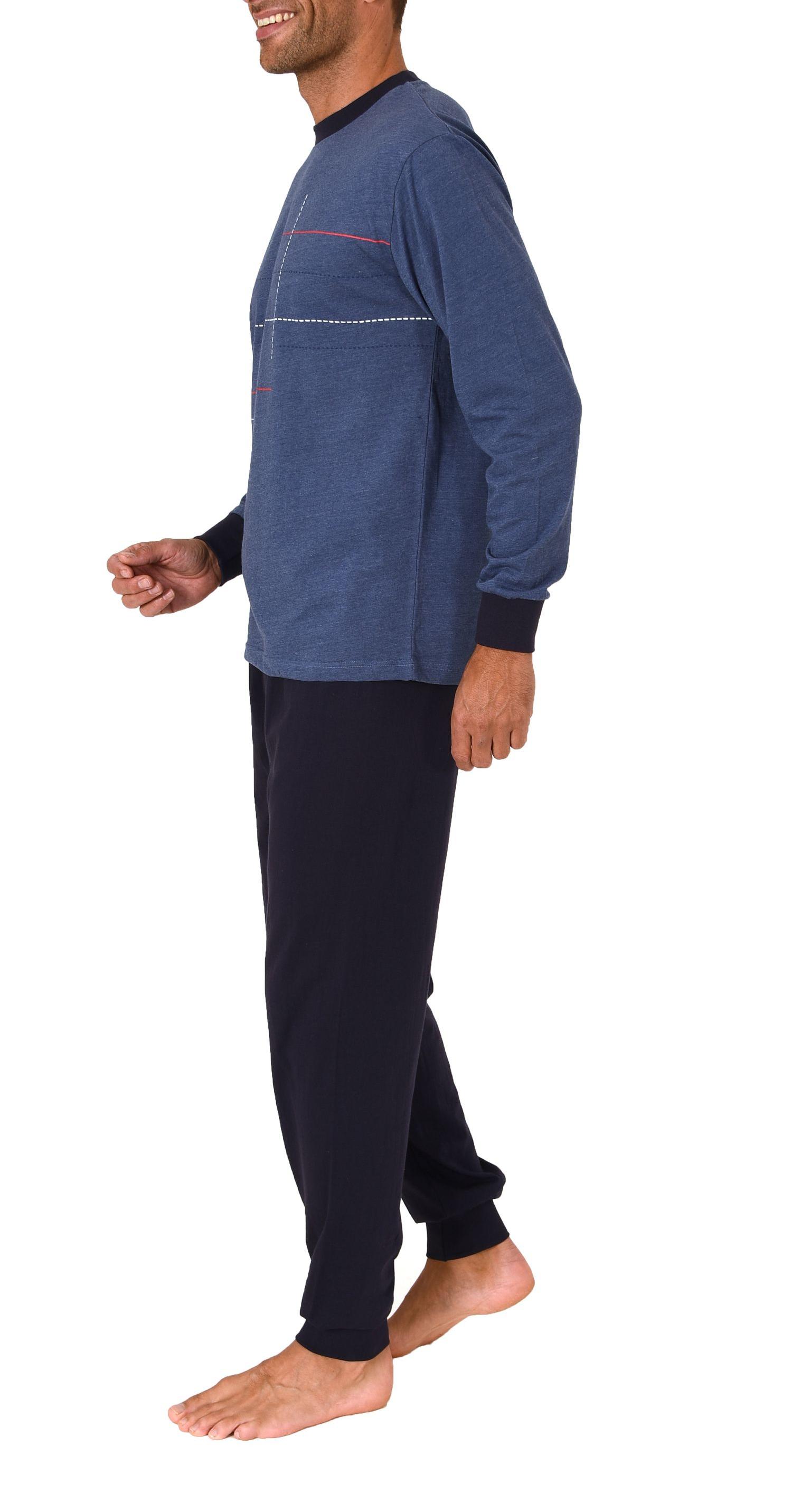 Eleganter Normann Herren langarm Schlafanzug Pyjama mit Bündchen und Frontprint