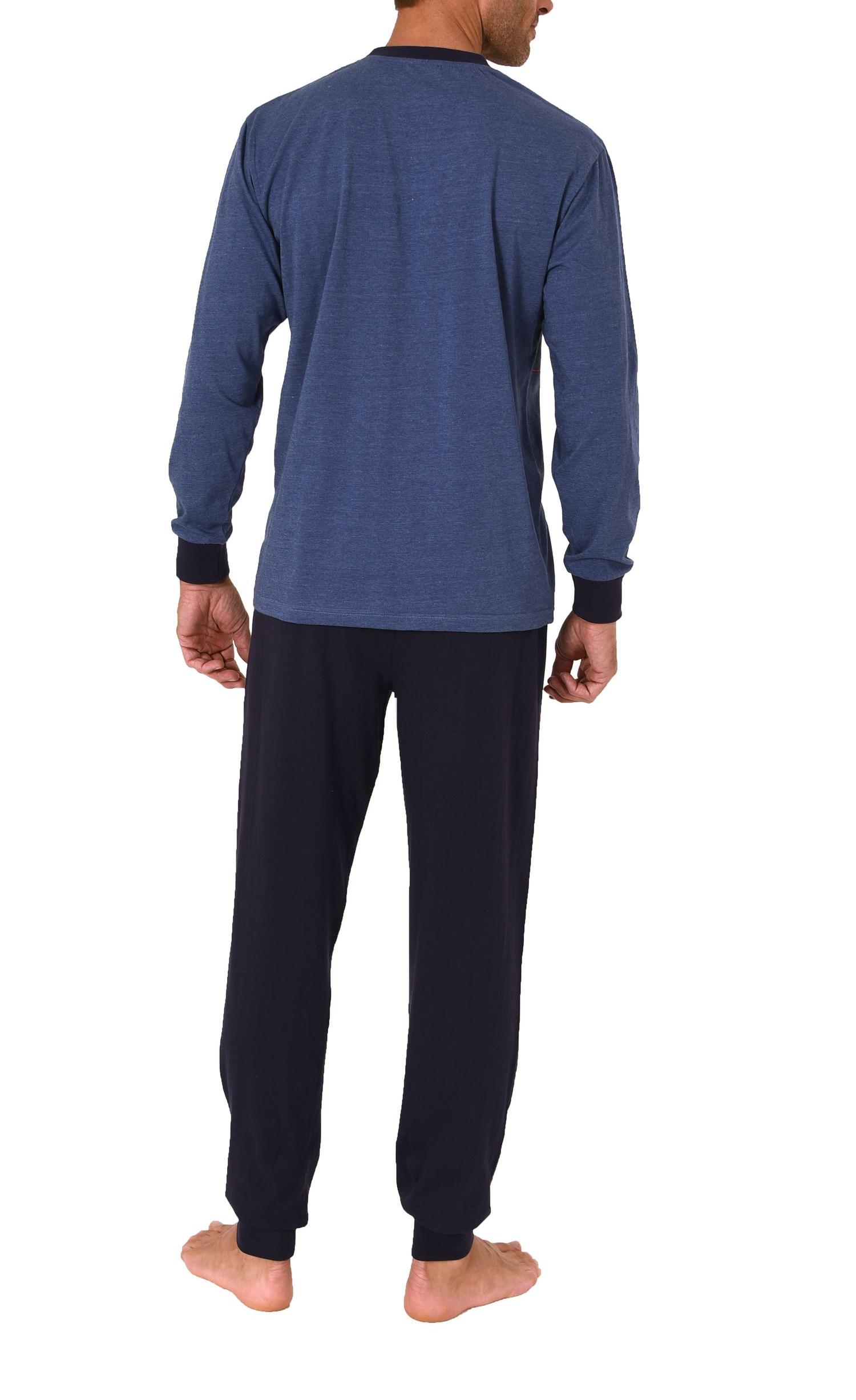 Eleganter Normann Herren langarm Schlafanzug Pyjama mit Bündchen und Frontprint