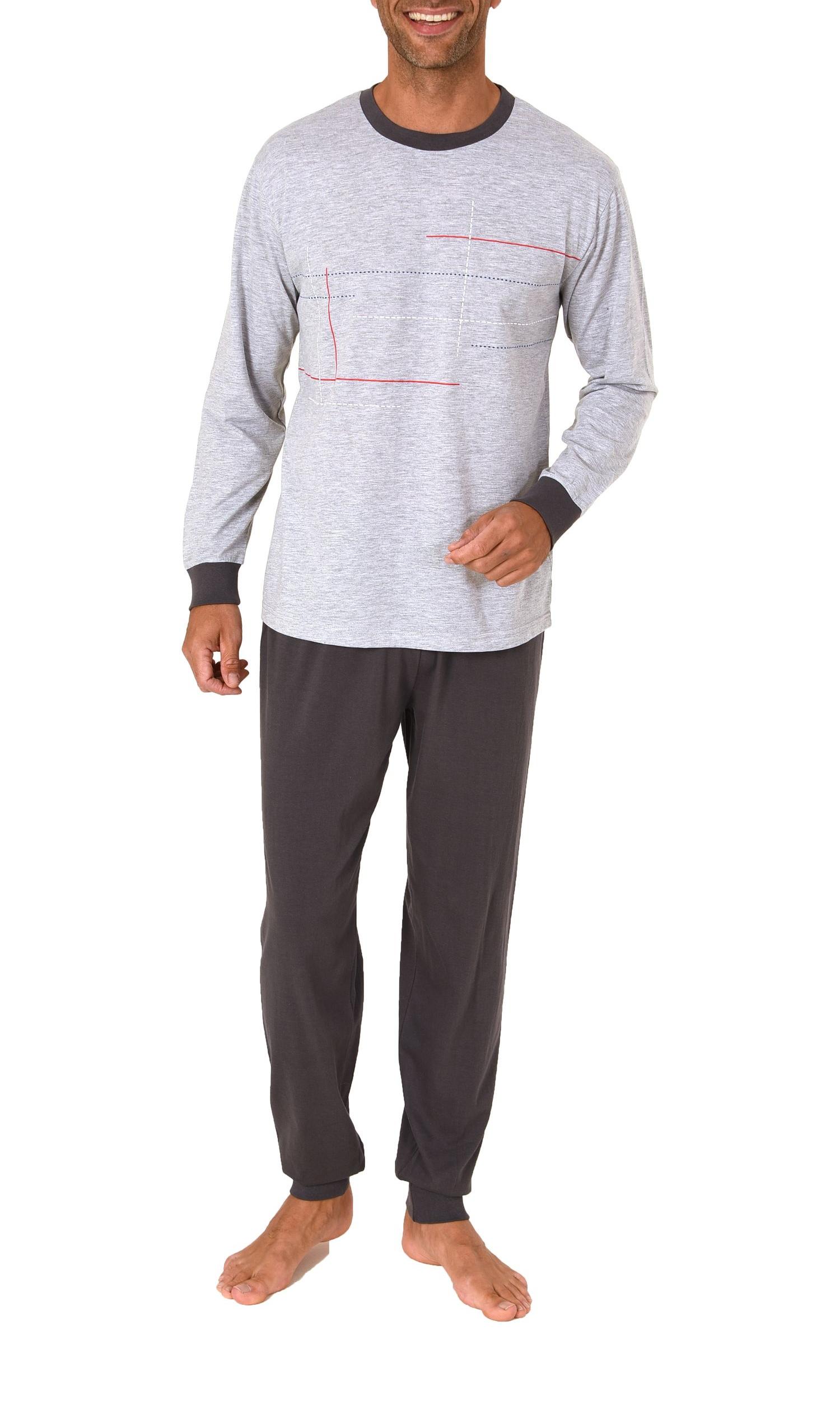 Eleganter Normann Herren langarm Schlafanzug Pyjama mit Bündchen und Frontprint