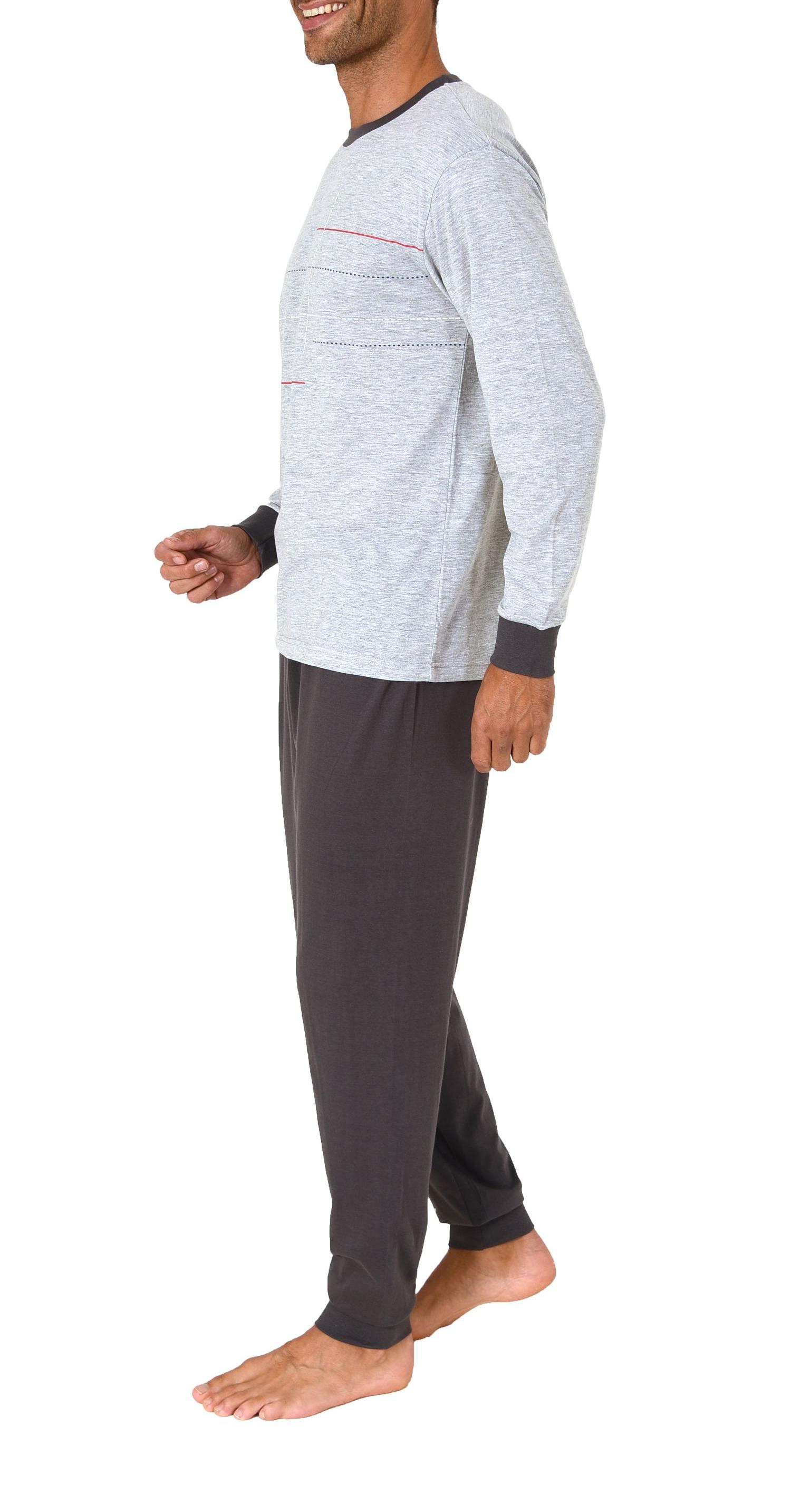 Eleganter Normann Herren langarm Schlafanzug Pyjama mit Bündchen und Frontprint