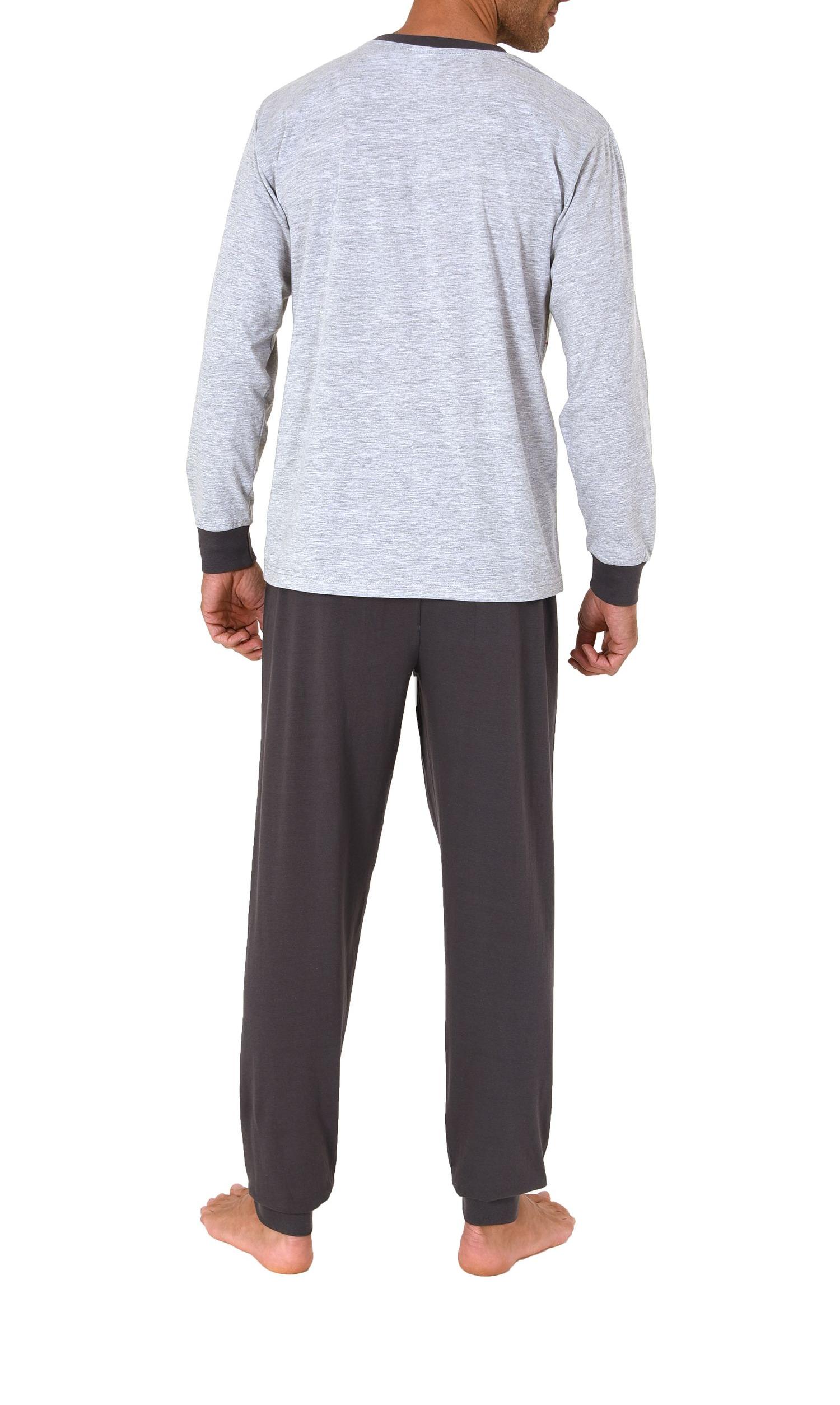 Eleganter Normann Herren langarm Schlafanzug Pyjama mit Bündchen und Frontprint