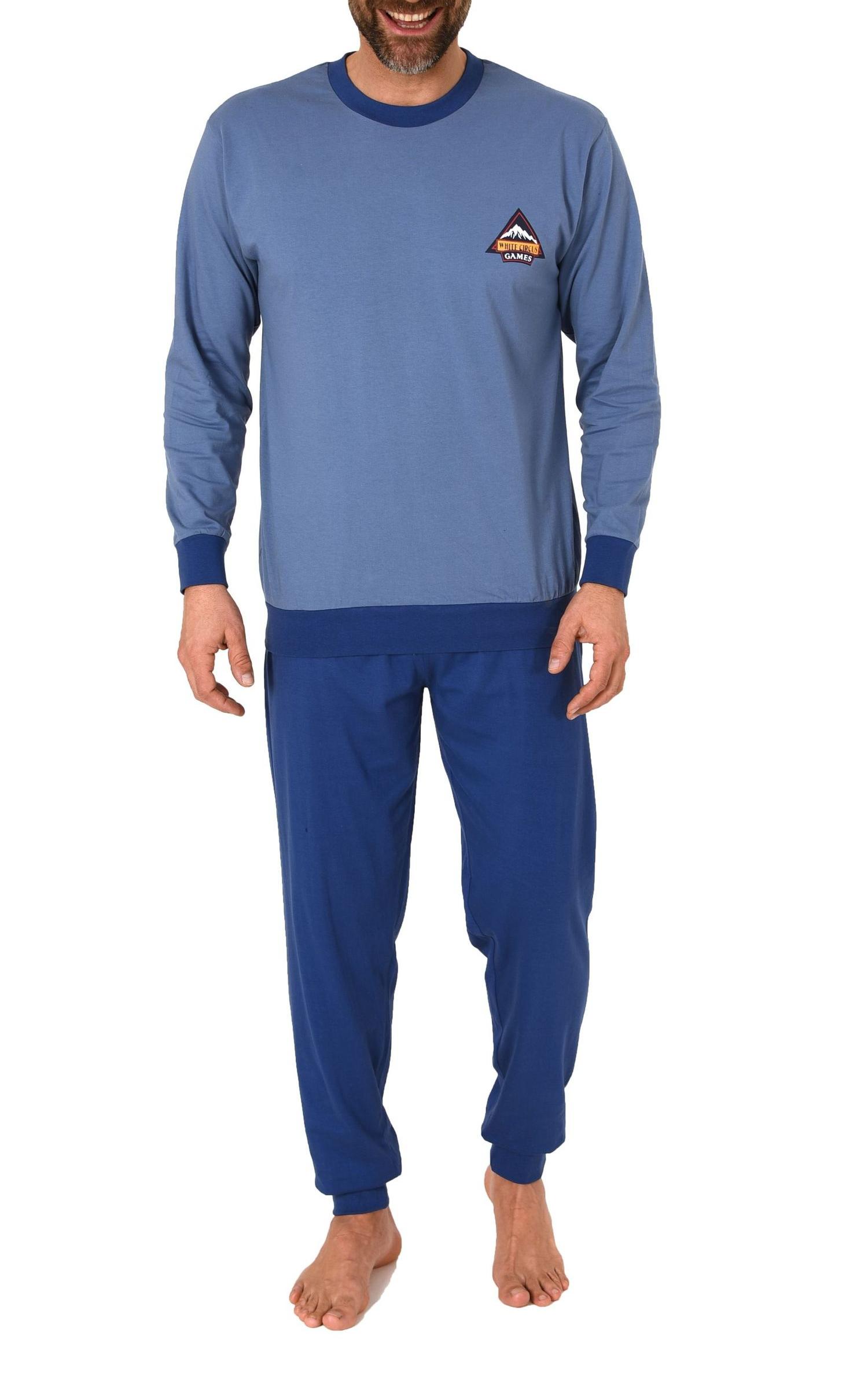 Lässiger Herren langarm Schlafanzug Homewear mit Bündchen Pyjama Hausanzug
