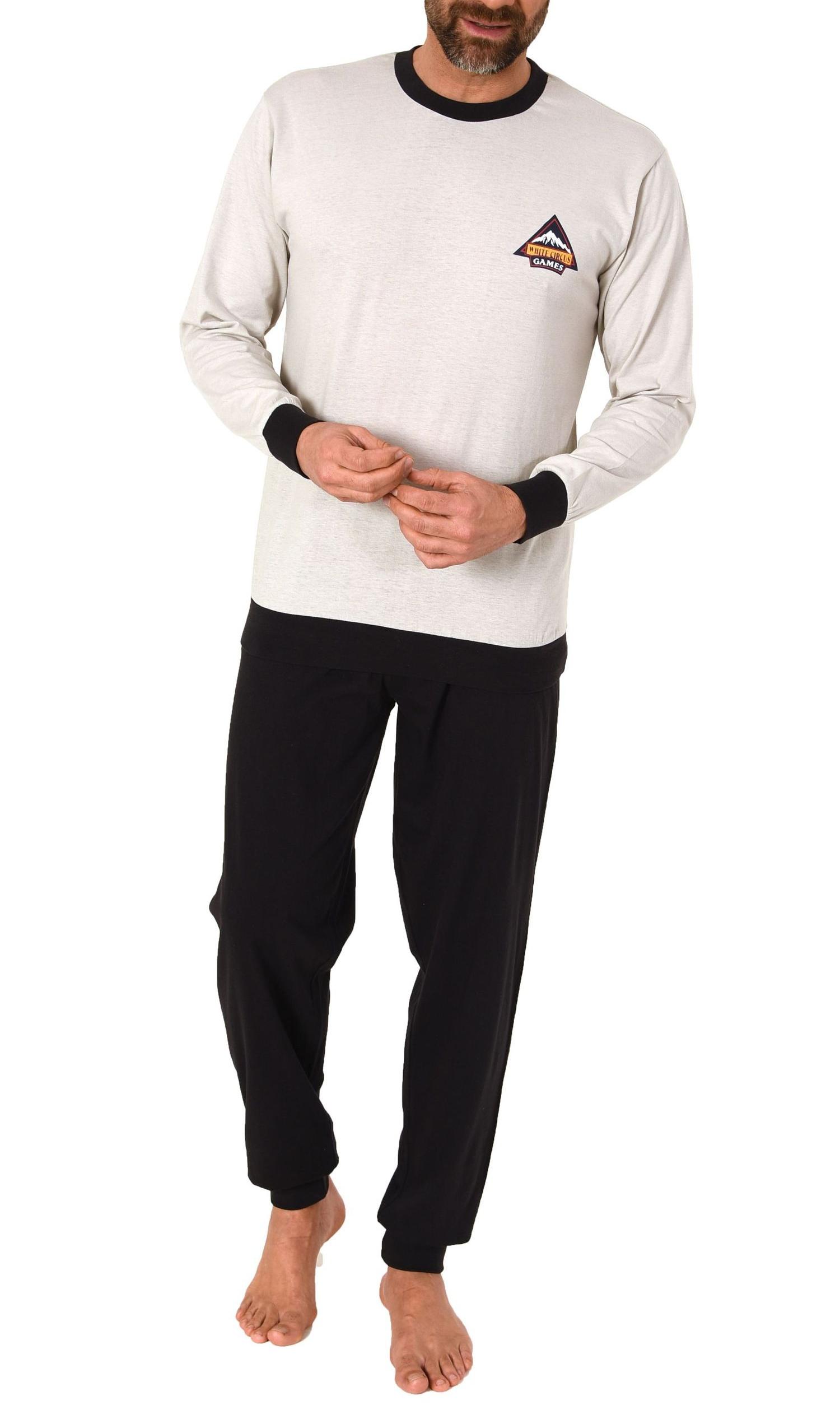 Lässiger Herren langarm Schlafanzug Homewear mit Bündchen Pyjama Hausanzug
