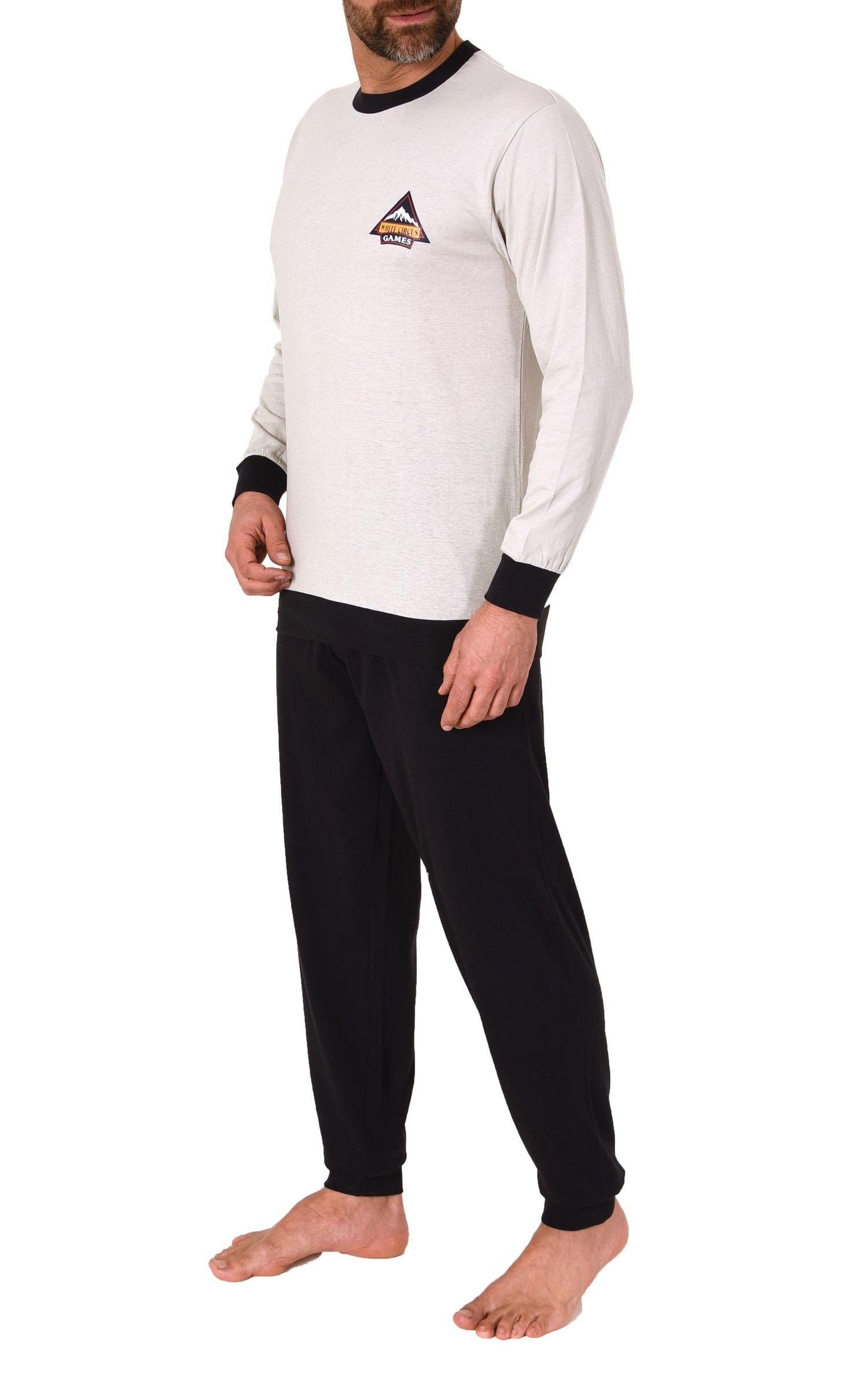 Lässiger Herren langarm Schlafanzug Homewear mit Bündchen Pyjama Hausanzug